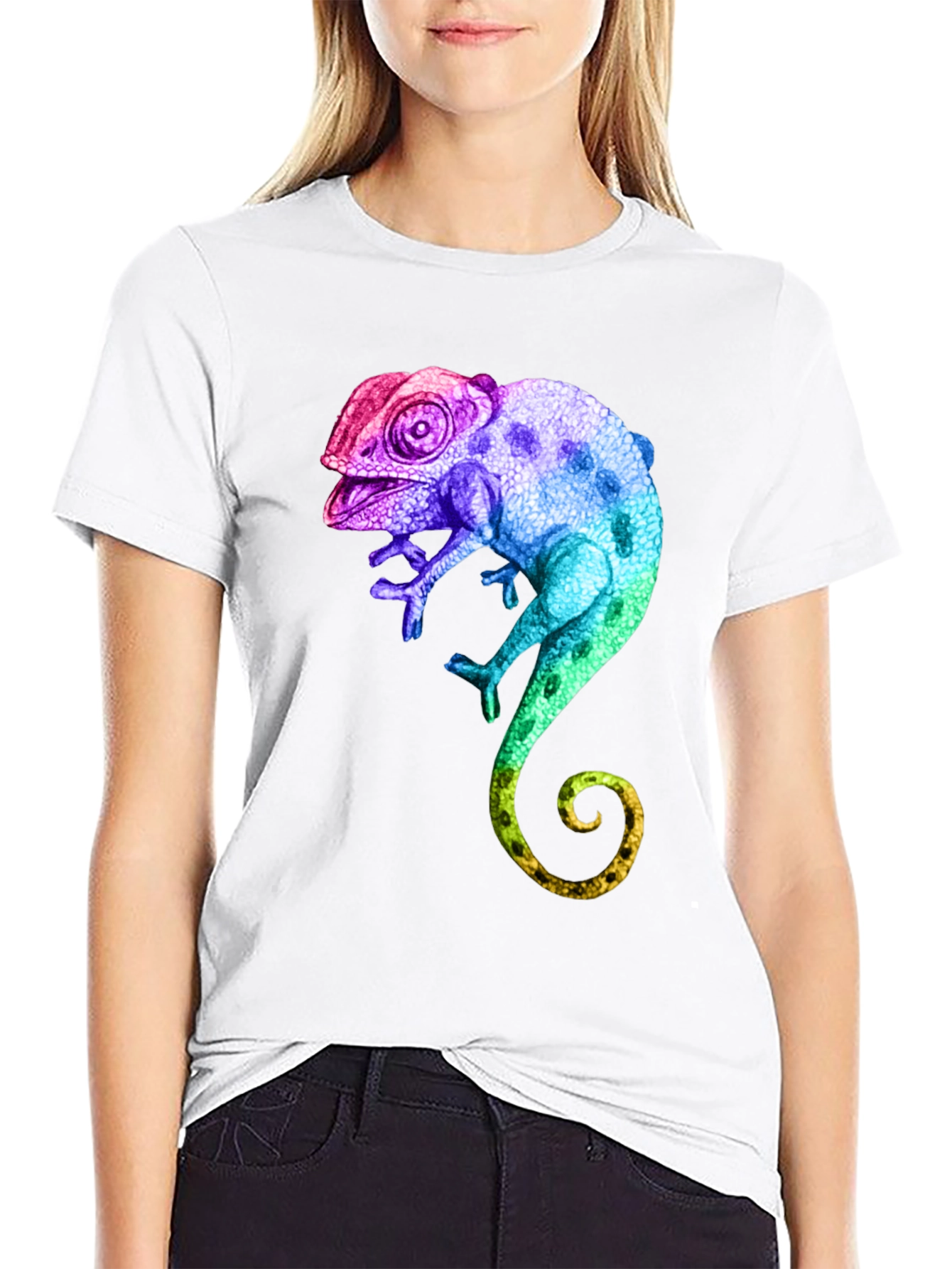 Black Rainbow Chameleon Graphic T-Shirt view 9