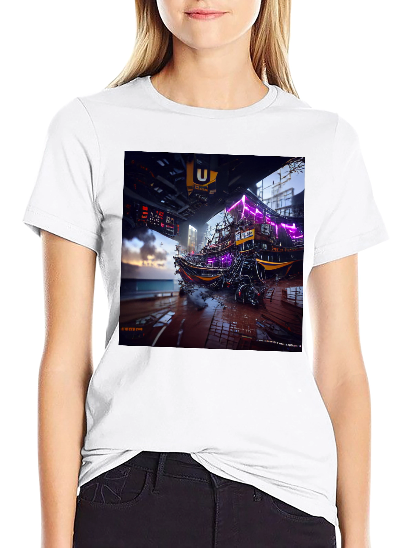Black Cyberpunk Boat T-Shirt view 9