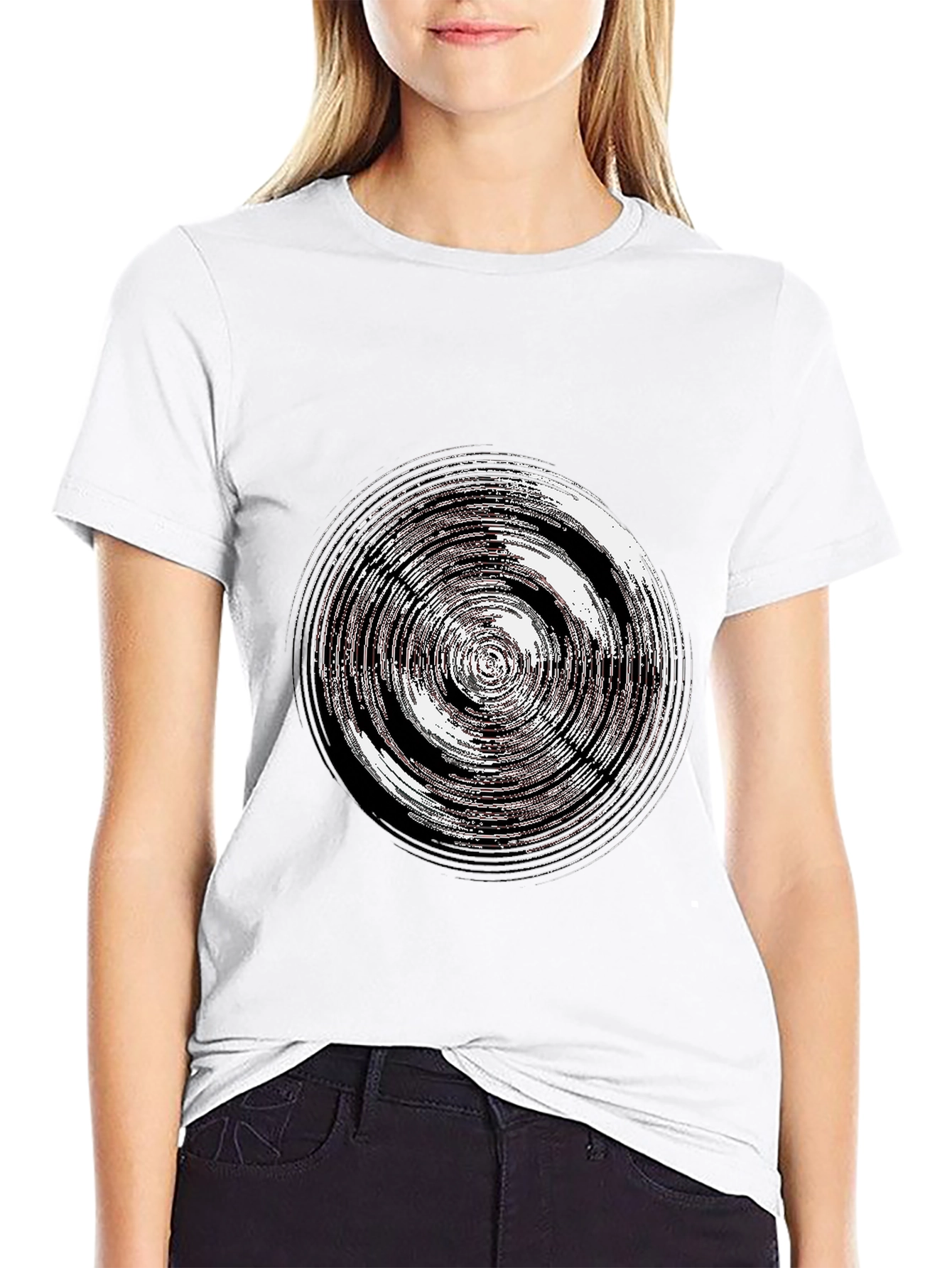 Abstract Circle Graphic Tee - Casual Black T-Shirt - 9