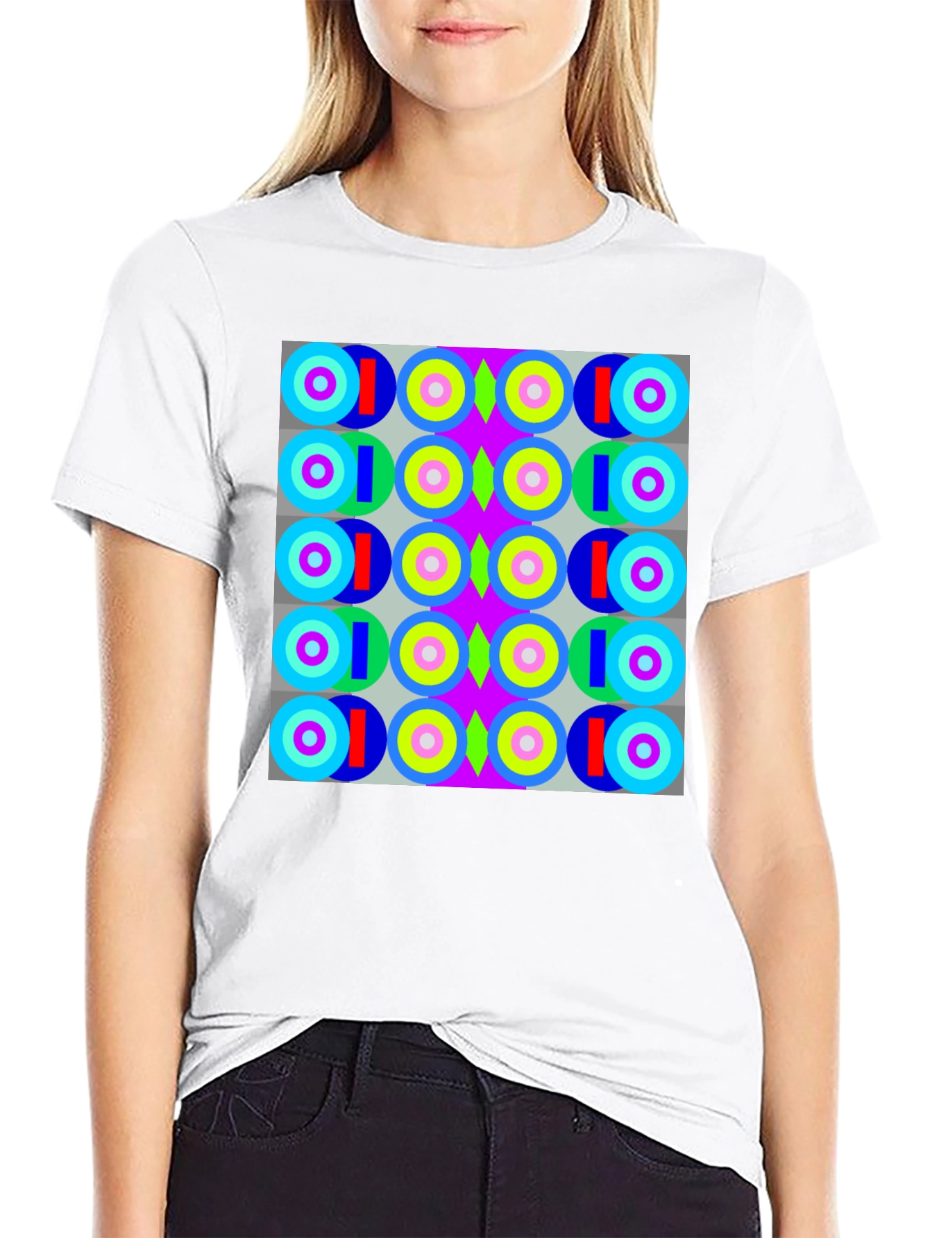 Black Retro Geometric Pattern T-Shirt view 9