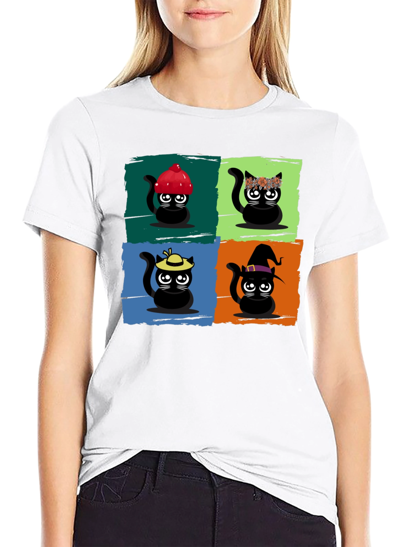 Black Cartoon Cats Black T-Shirt view 9