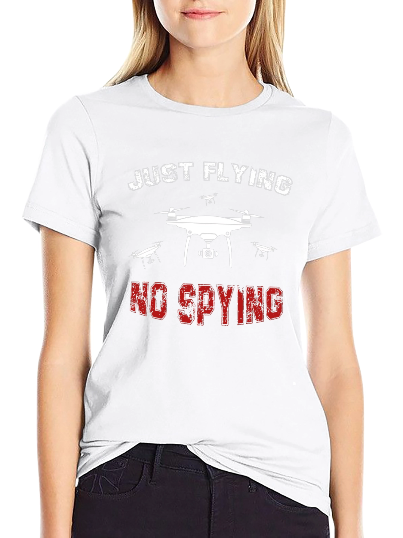 Black Just Flying No Spying Drone Graphic Tee - Black view 9