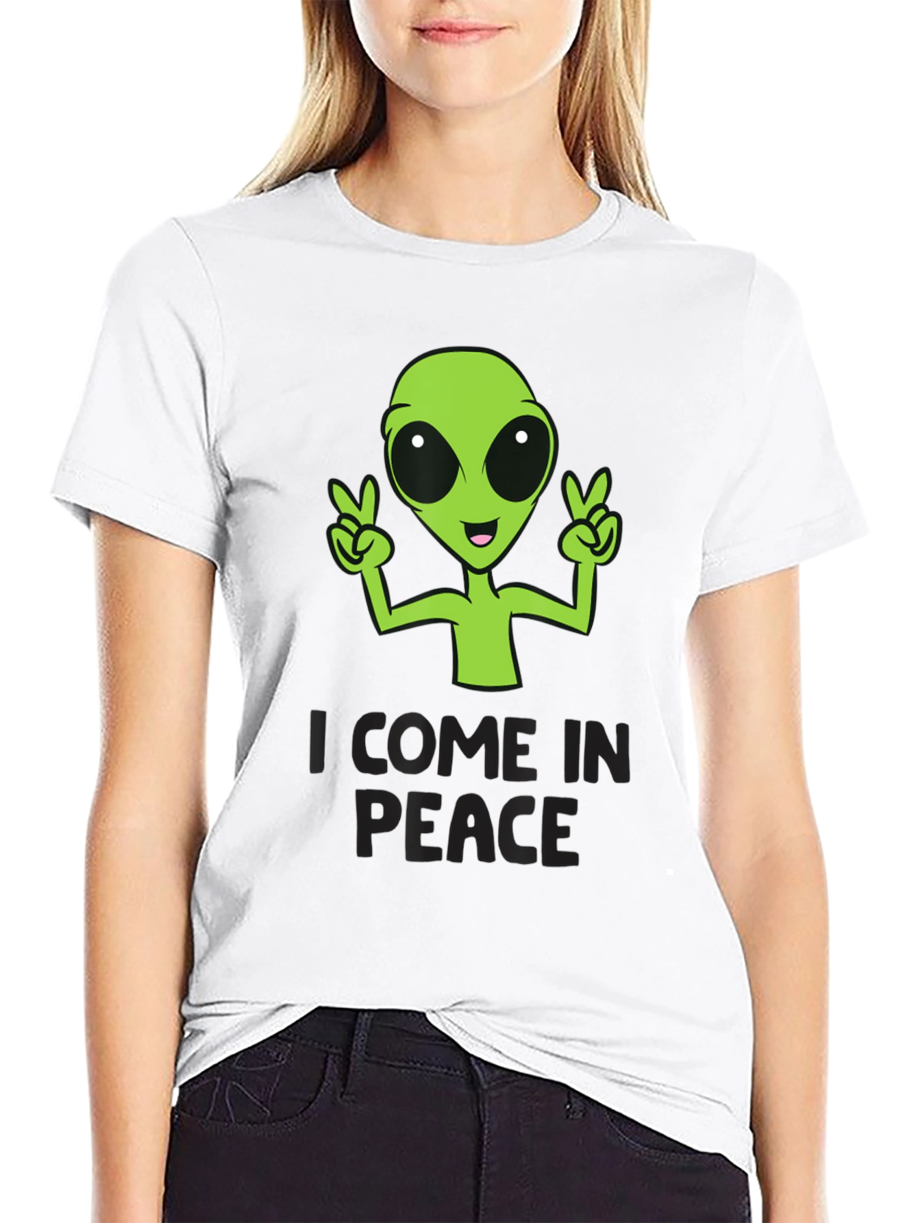 Black I Come In Peace Alien Graphic T-Shirt view 9