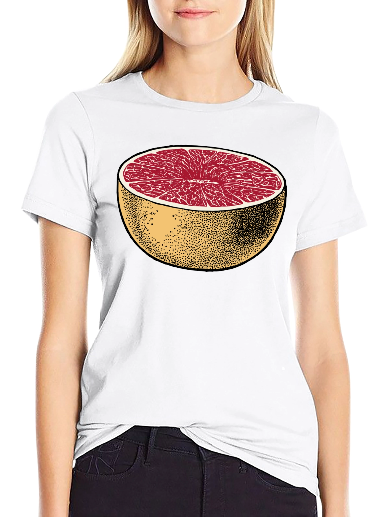 Black Half Grapefruit Graphic Tee - Stylish Fruit Design Shirt view 9