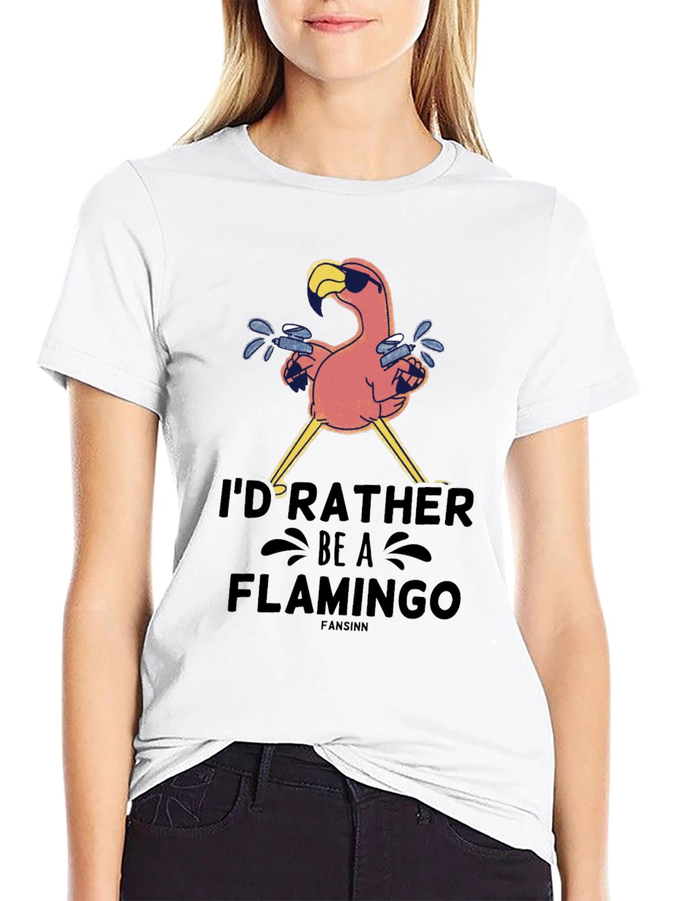 Black I'd Rather Be A Flamingo Black T-Shirt view 9