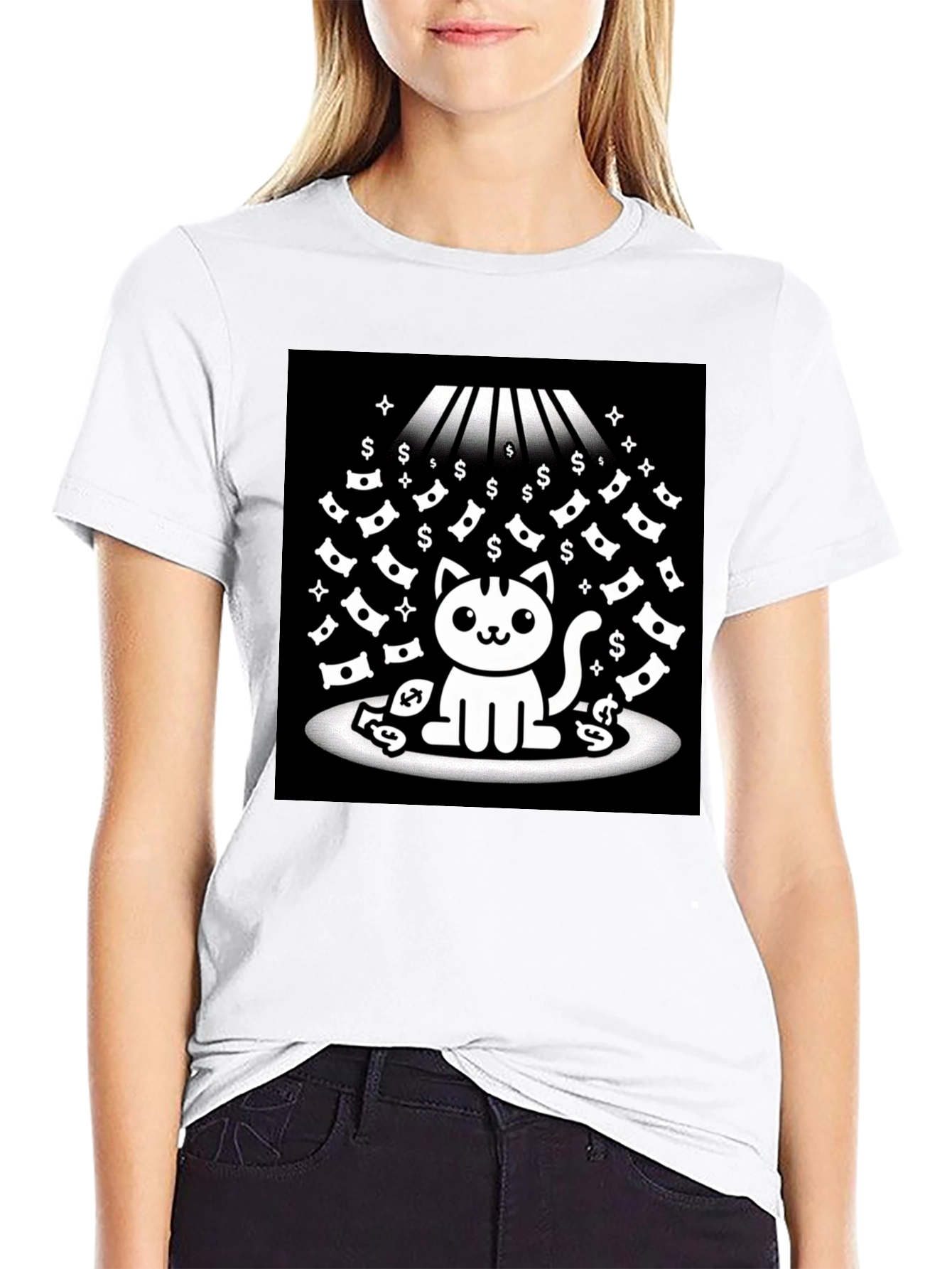 Black Lucky Cat T-Shirt - Money Rain view 9