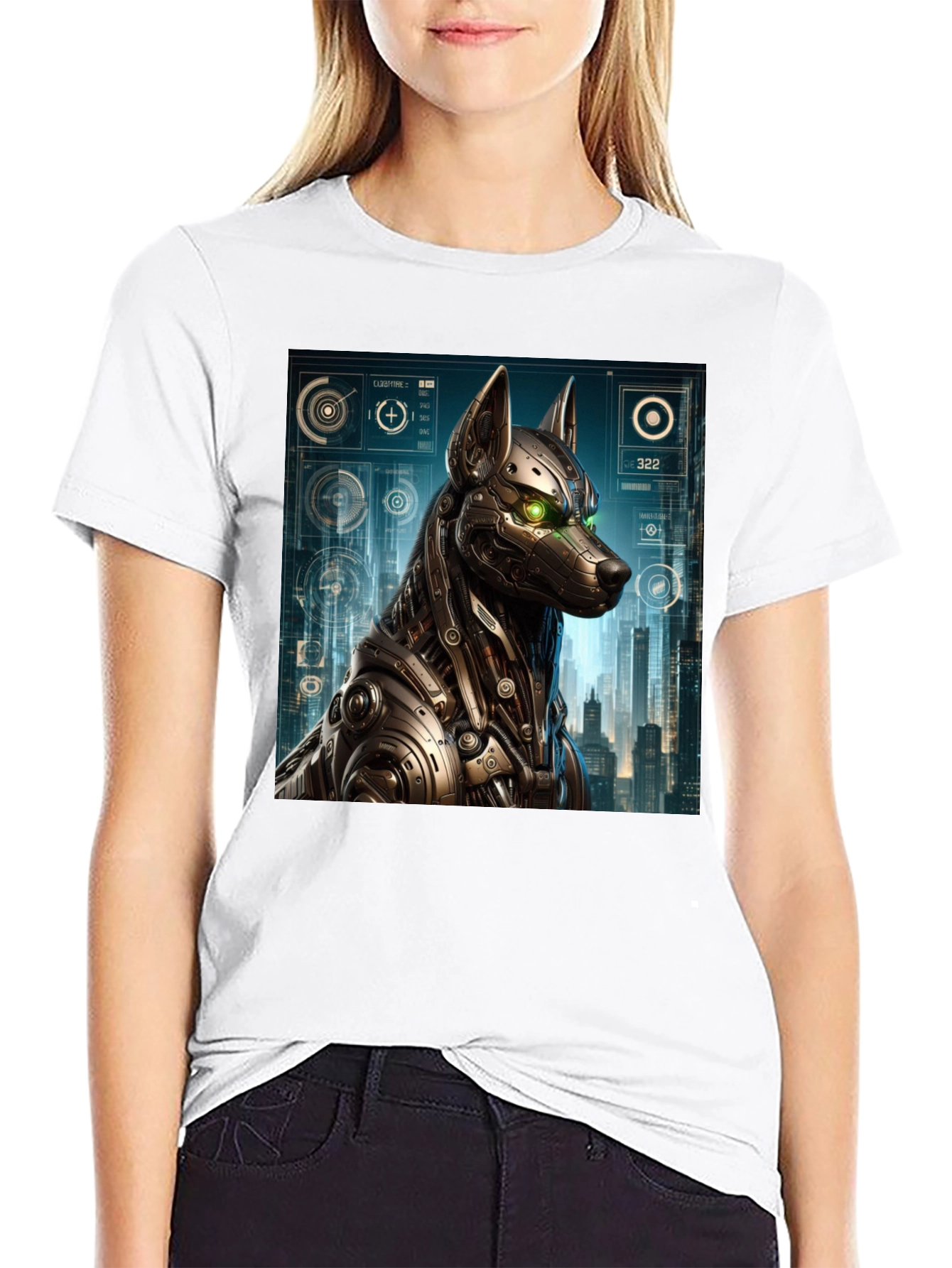 Black Cyberpunk Robot Dog Graphic T-Shirt view 9