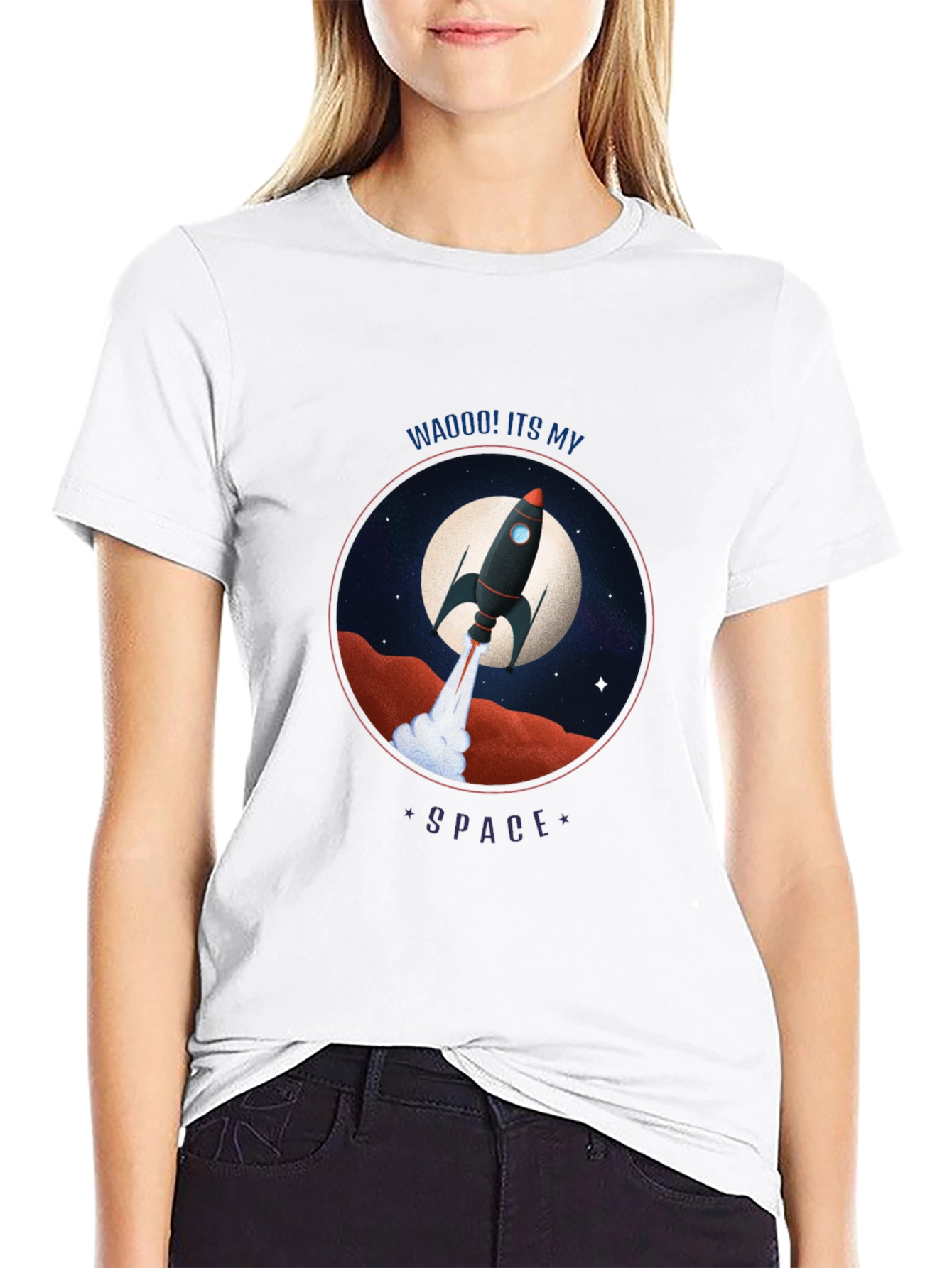 Black Rocket in Space Graphic Tee view 9