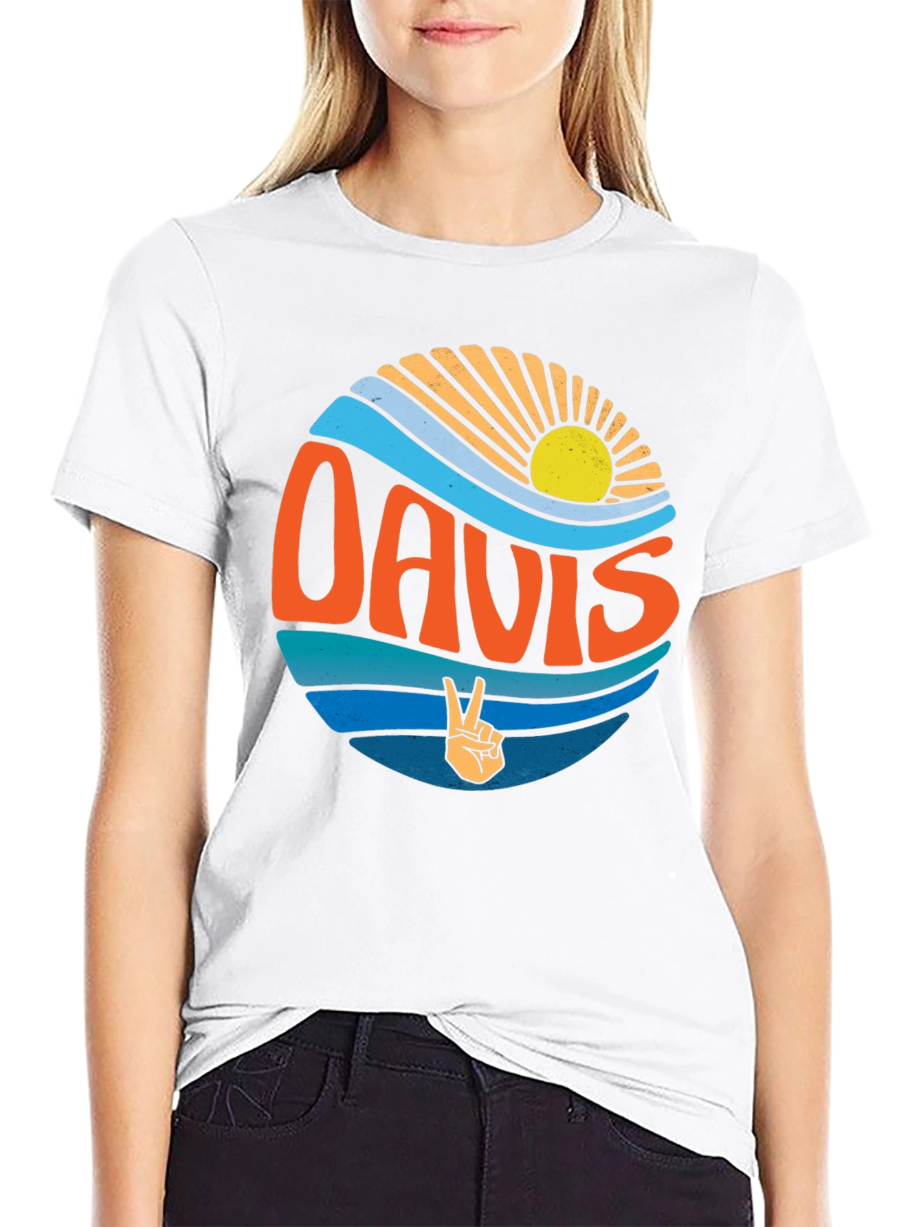Black Davis Peace Sign Retro T-Shirt view 9