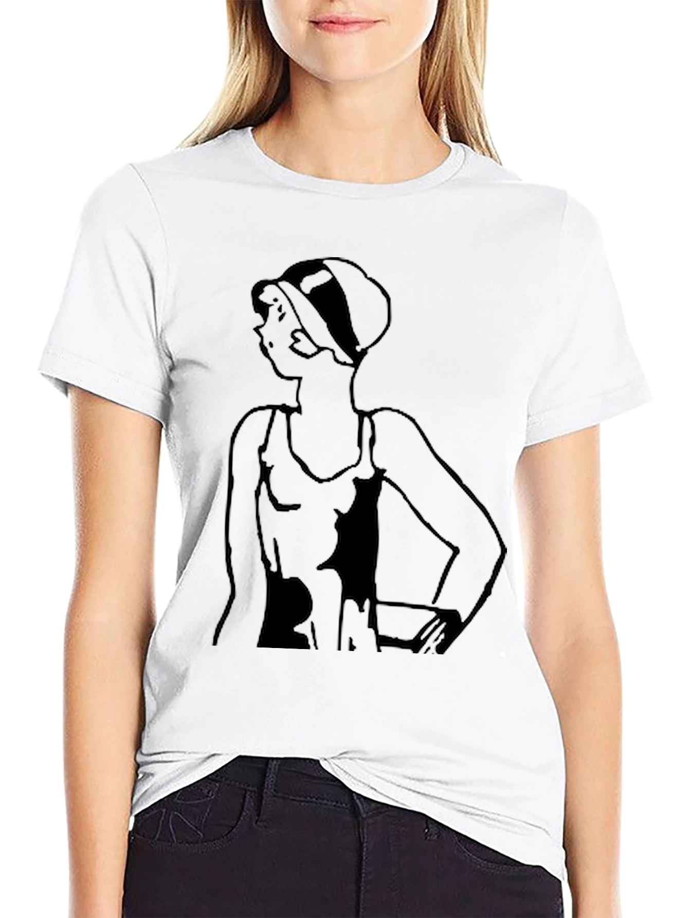 Black Vintage Swimsuit Lady T-Shirt - Black Tee view 9