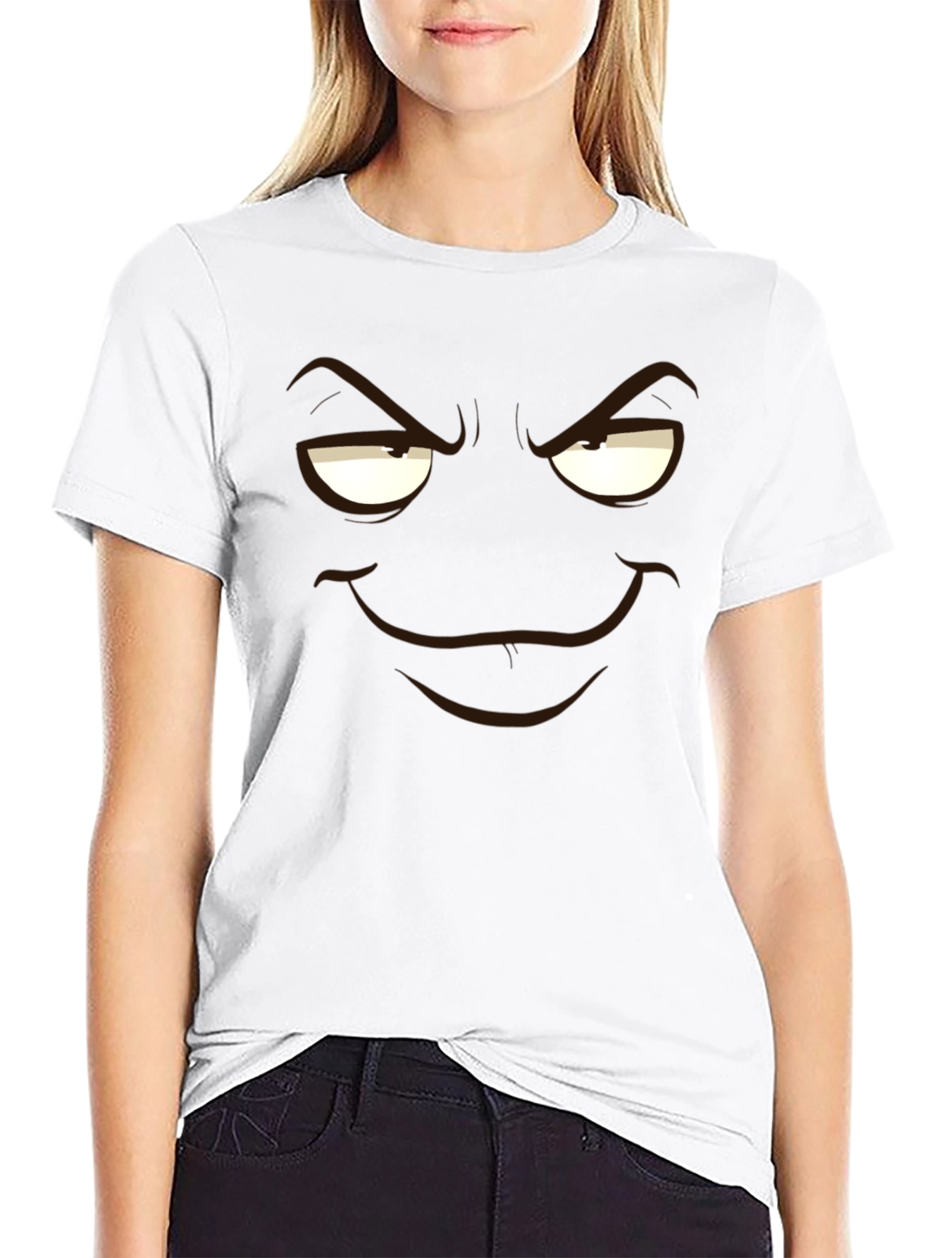 Black Men's Black T-Shirt with Mischievous Face Graphic view 9