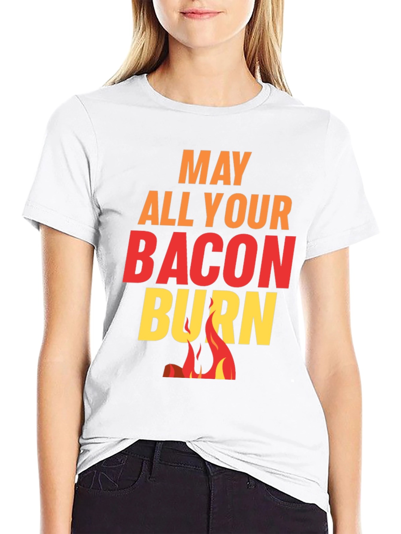 Black May All Your Bacon Burn Novelty Graphic Tee view 9