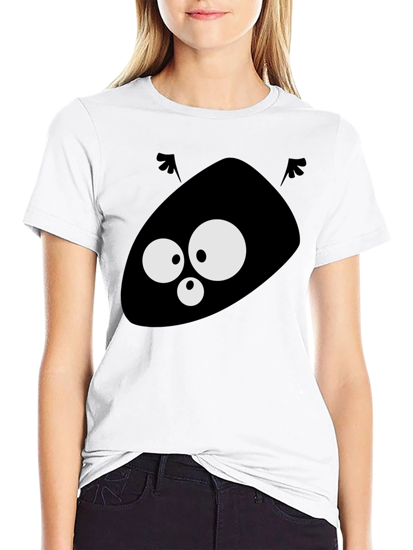 Black Funny Alien Face Graphic Black T-Shirt view 9