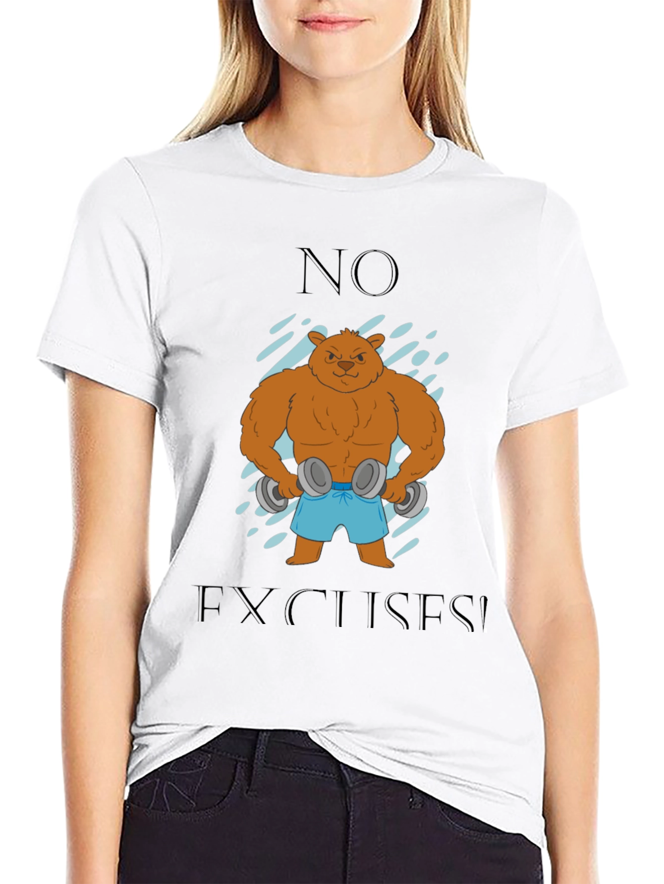 Black Bear with Dumbbells T-Shirt - No Excuses! view 9