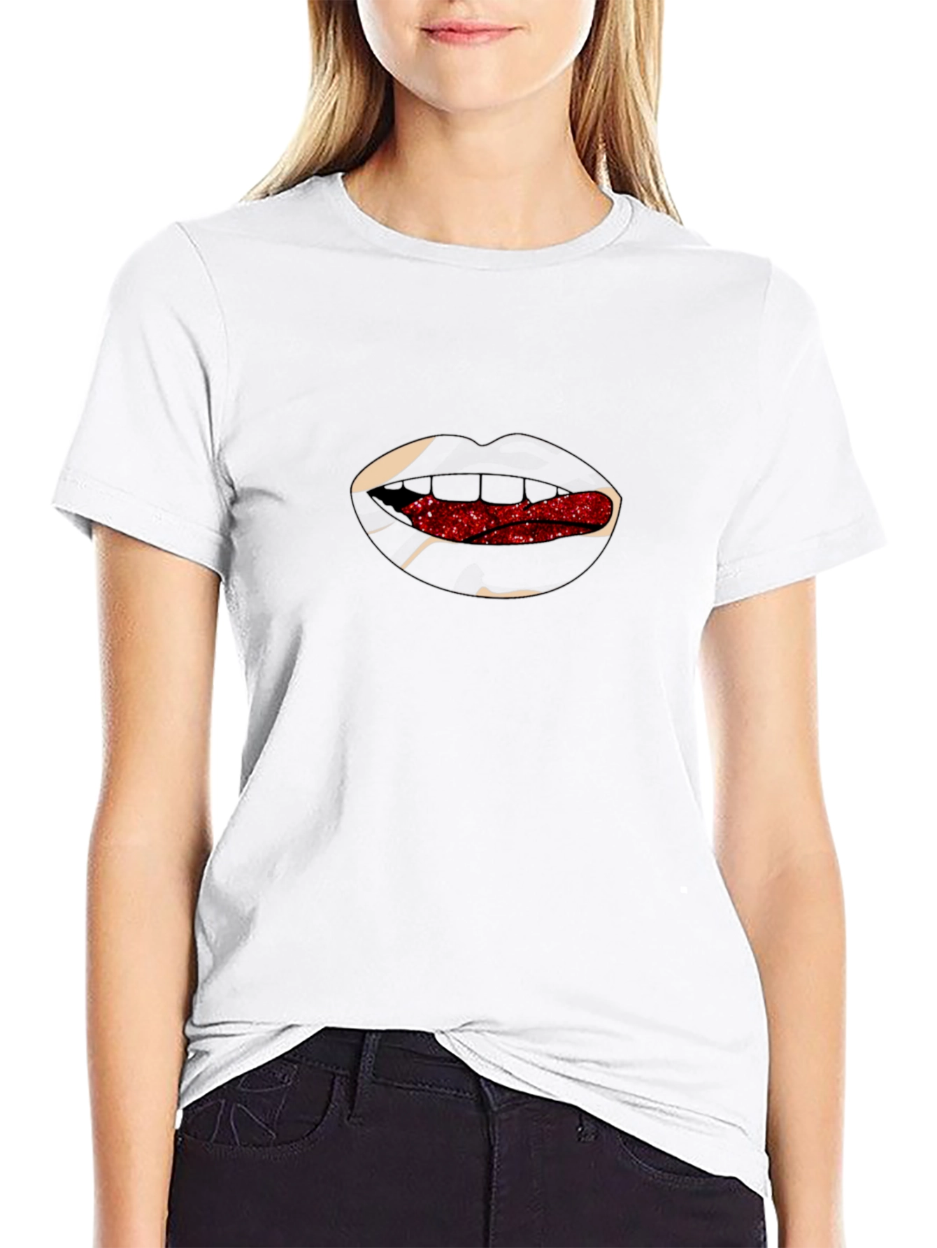 Black Lips T-Shirt - Black with Red Glitter Tongue Graphic view 9