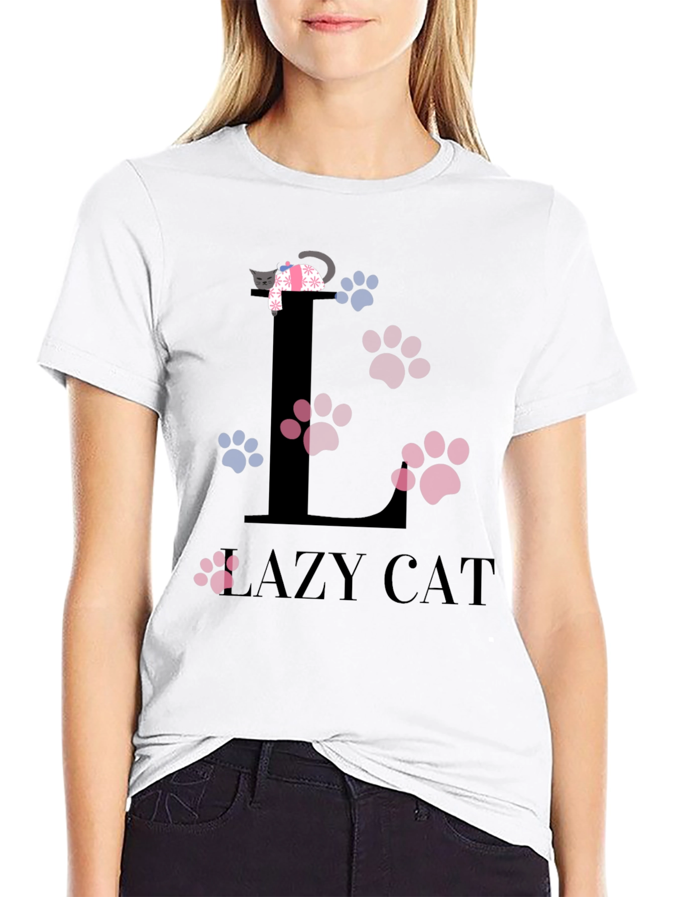 Black Lazy Cat Graphic T-Shirt - Unisex Cotton Tee view 9