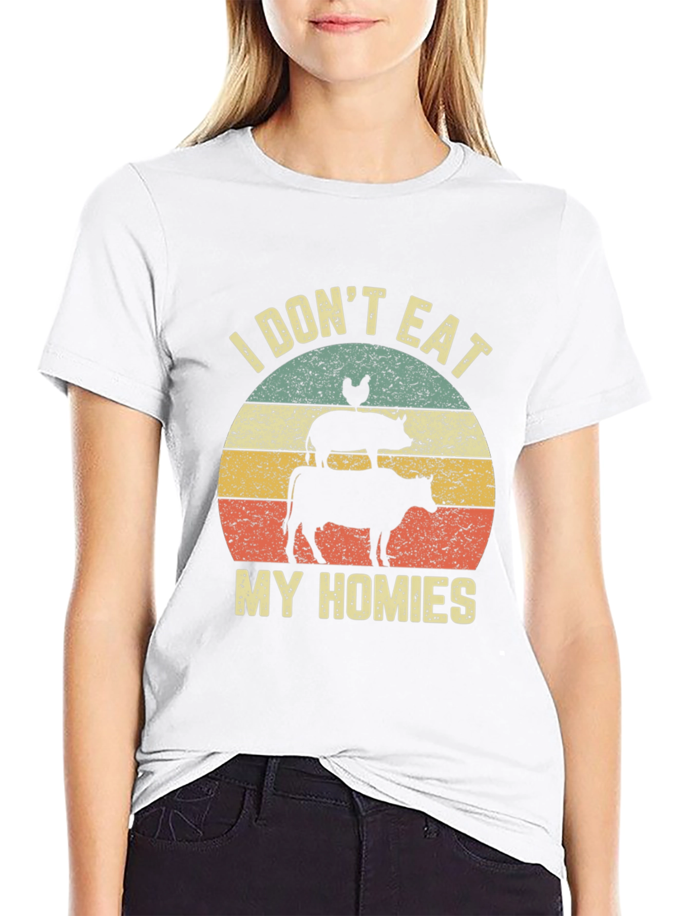 Black Vegan T-Shirt - "I Don't Eat My Homies" Animal Lover Tee view 9