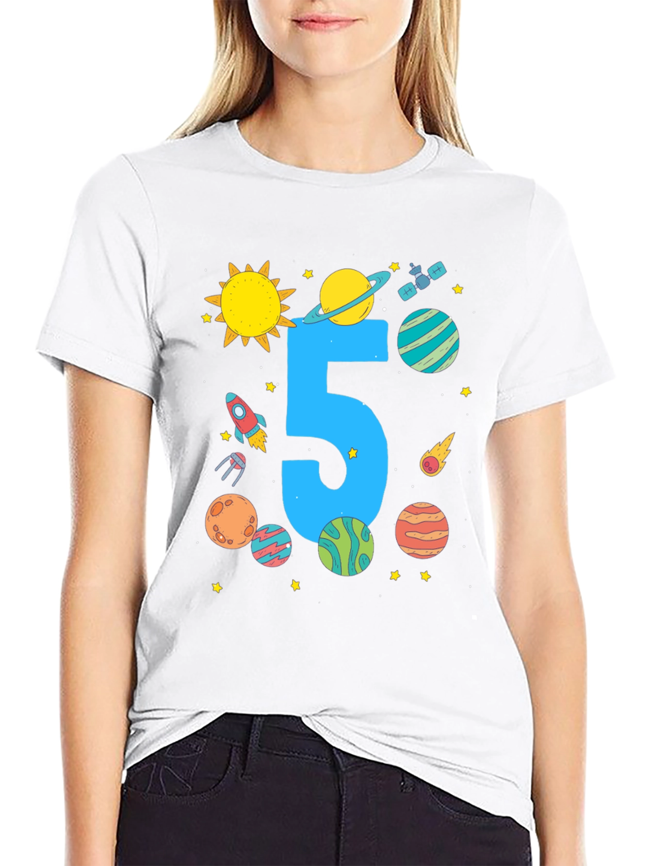 Black Kids 5th Birthday Space T-Shirt view 9