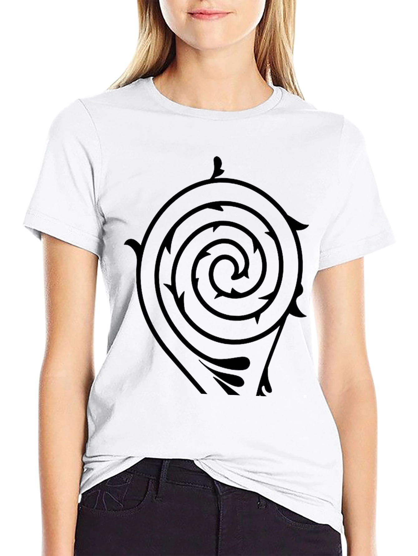 Black T-Shirt with Spiral Arrow Design - 9
