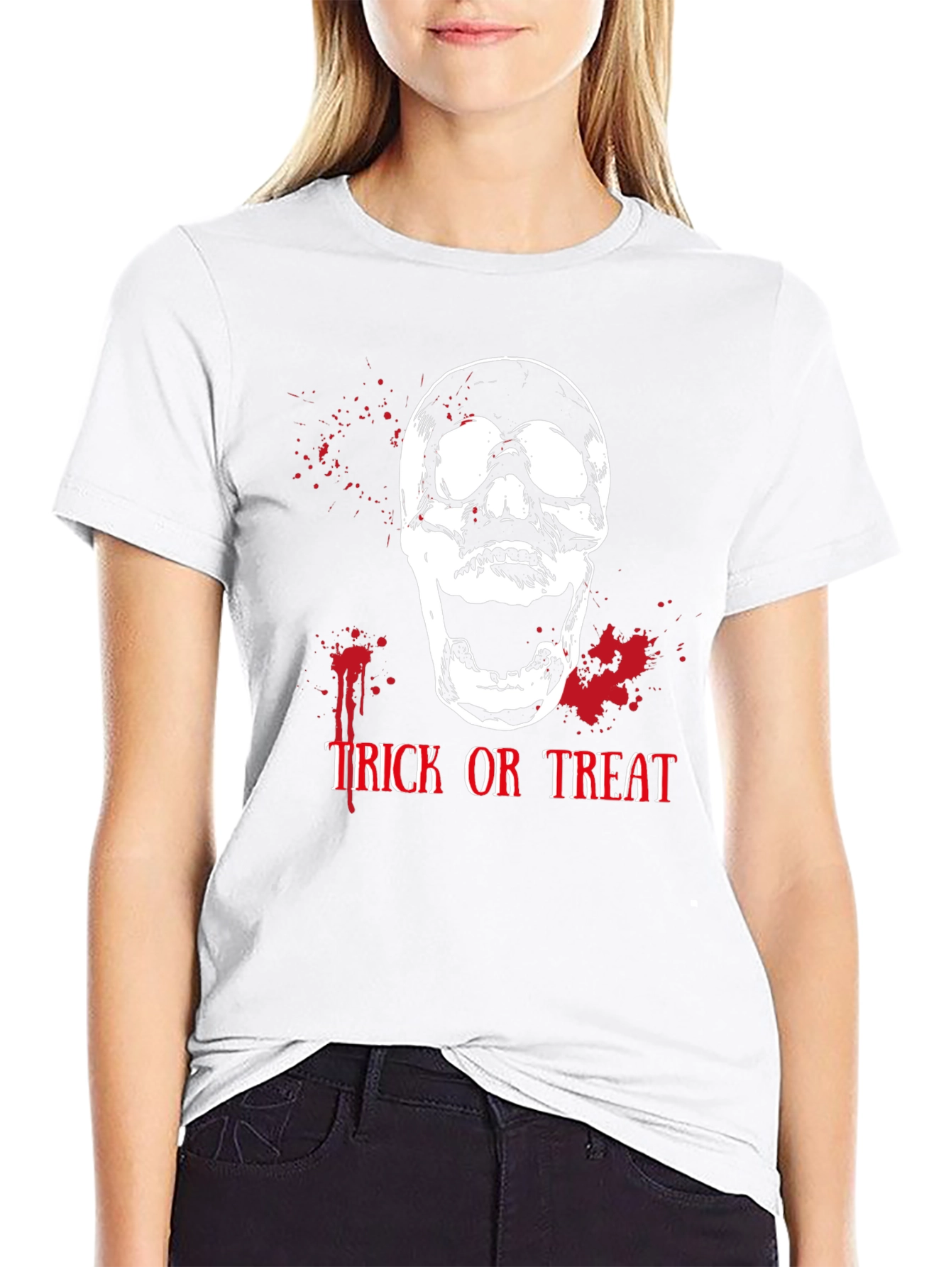 Black Halloween Skull Trick or Treat Black T-Shirt view 9