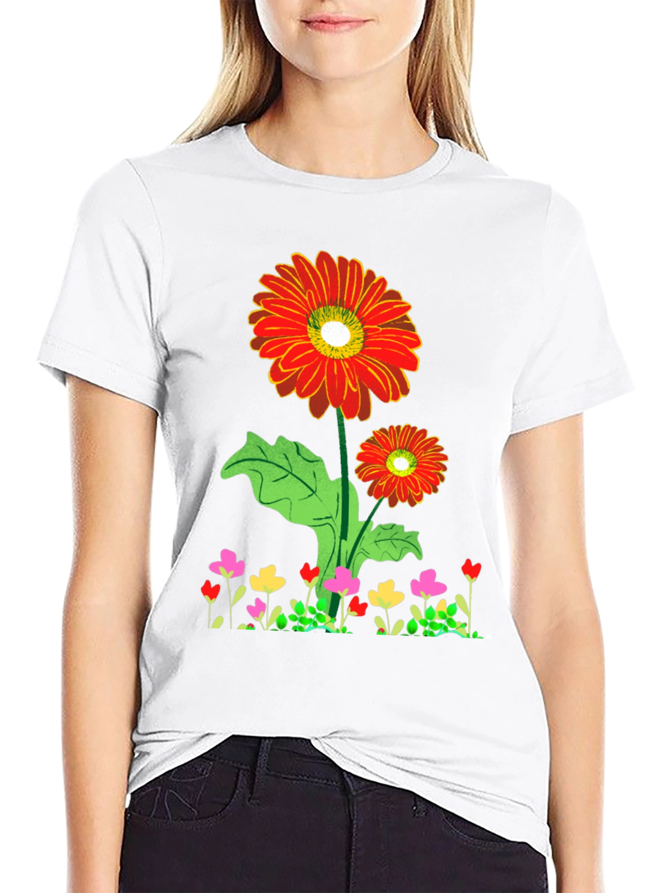 Black Floral Print Crew Neck T-Shirt view 9