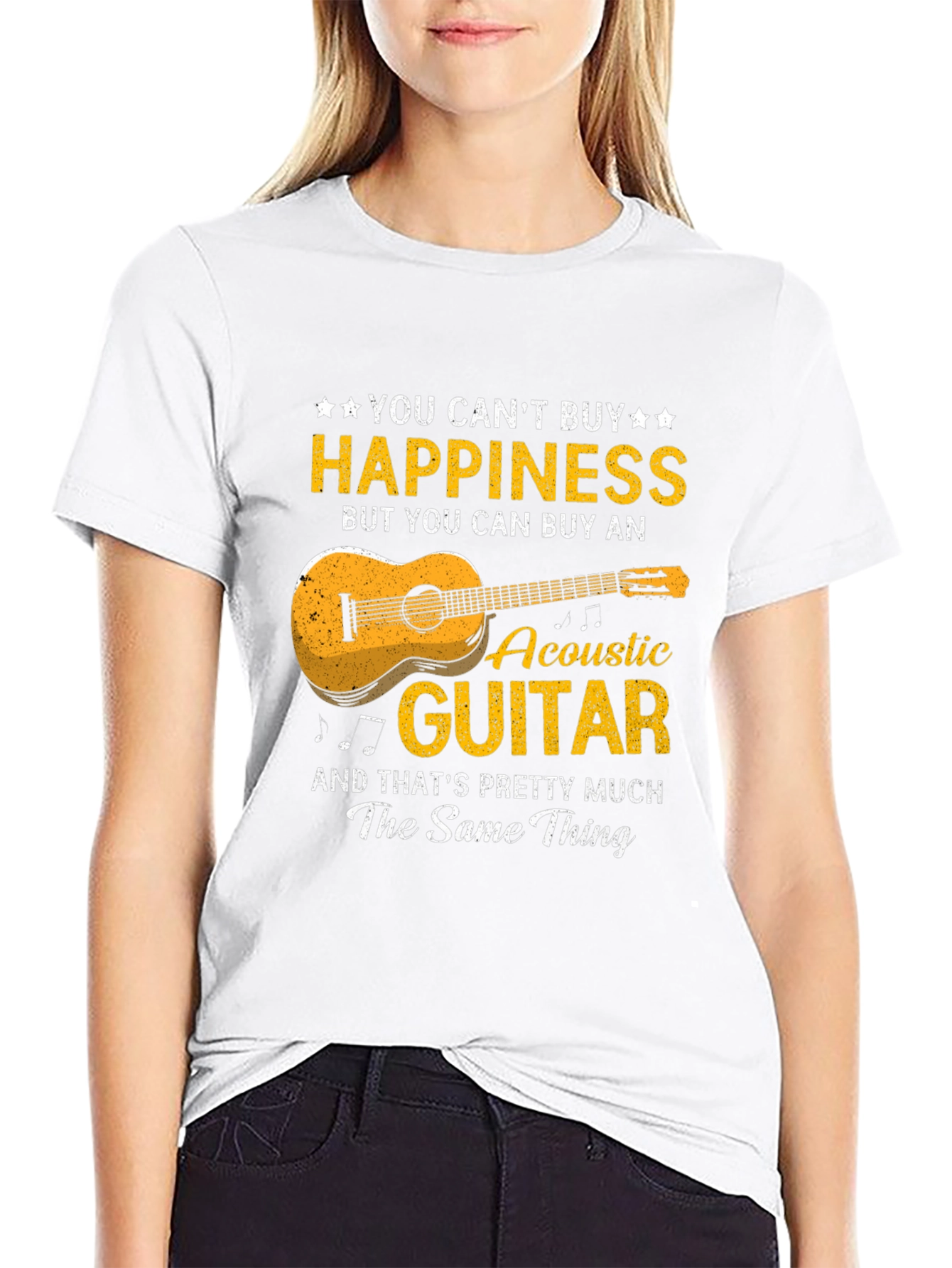Black Acoustic Guitar Happiness T-Shirt - Music Lover Gift view 9