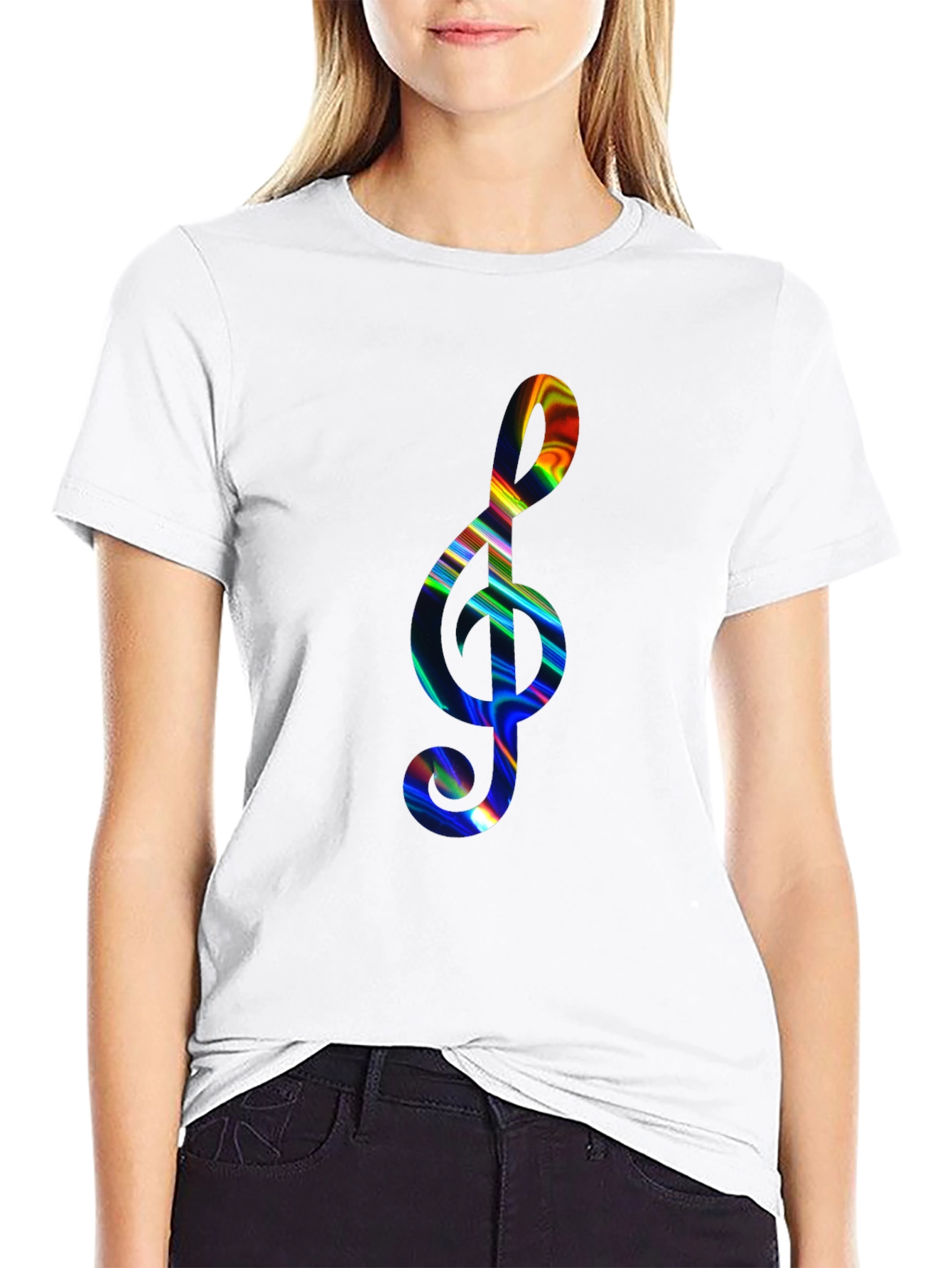 Black Rainbow Treble Clef Black T-Shirt view 9