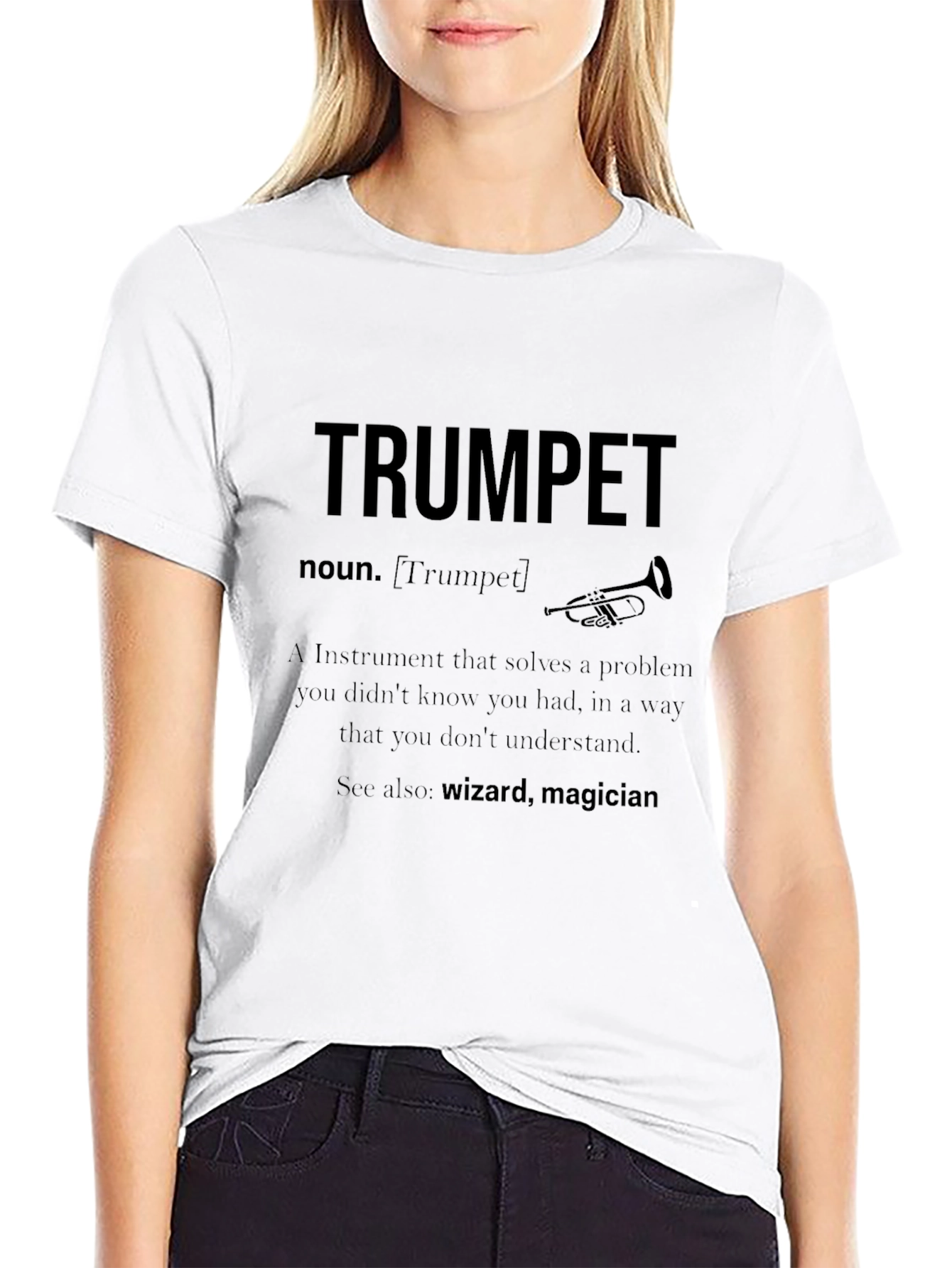 Black Funny Trumpet Definition Black T-Shirt view 9