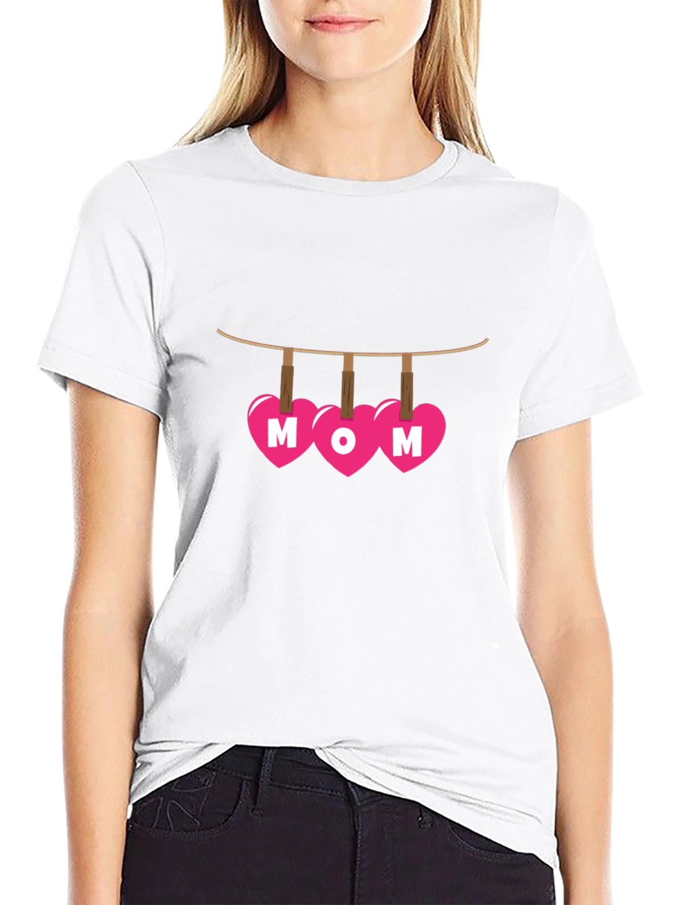 Black Mom Heart Clothesline Graphic T-Shirt view 9