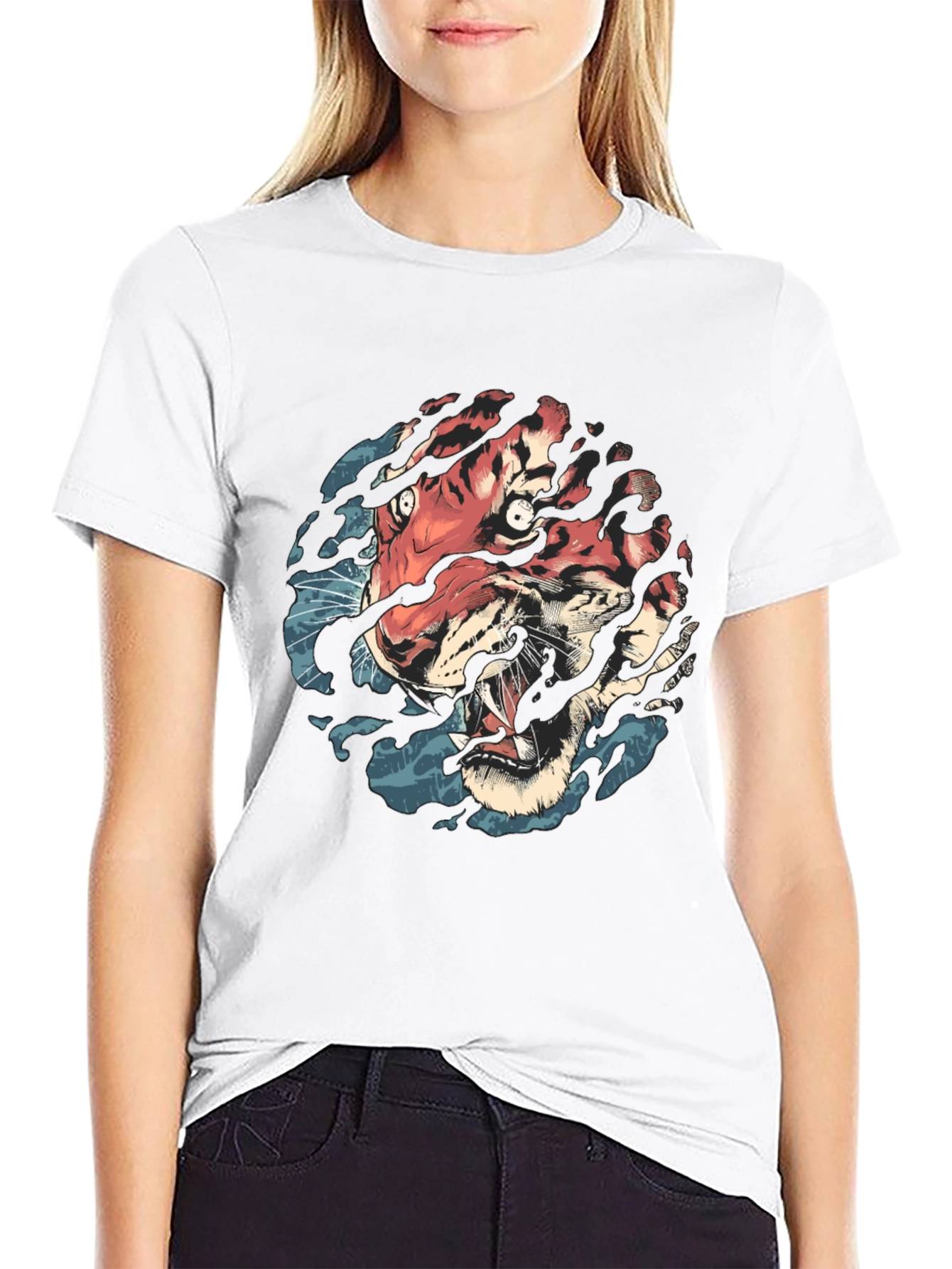 Black Tiger Graphic Print Crew Neck T-Shirt view 9