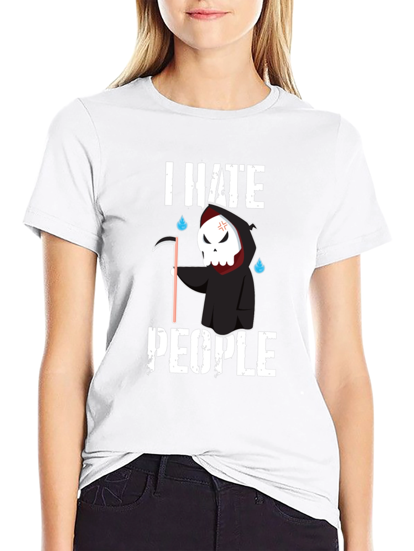 Black I Hate People Grim Reaper Graphic Tee view 9