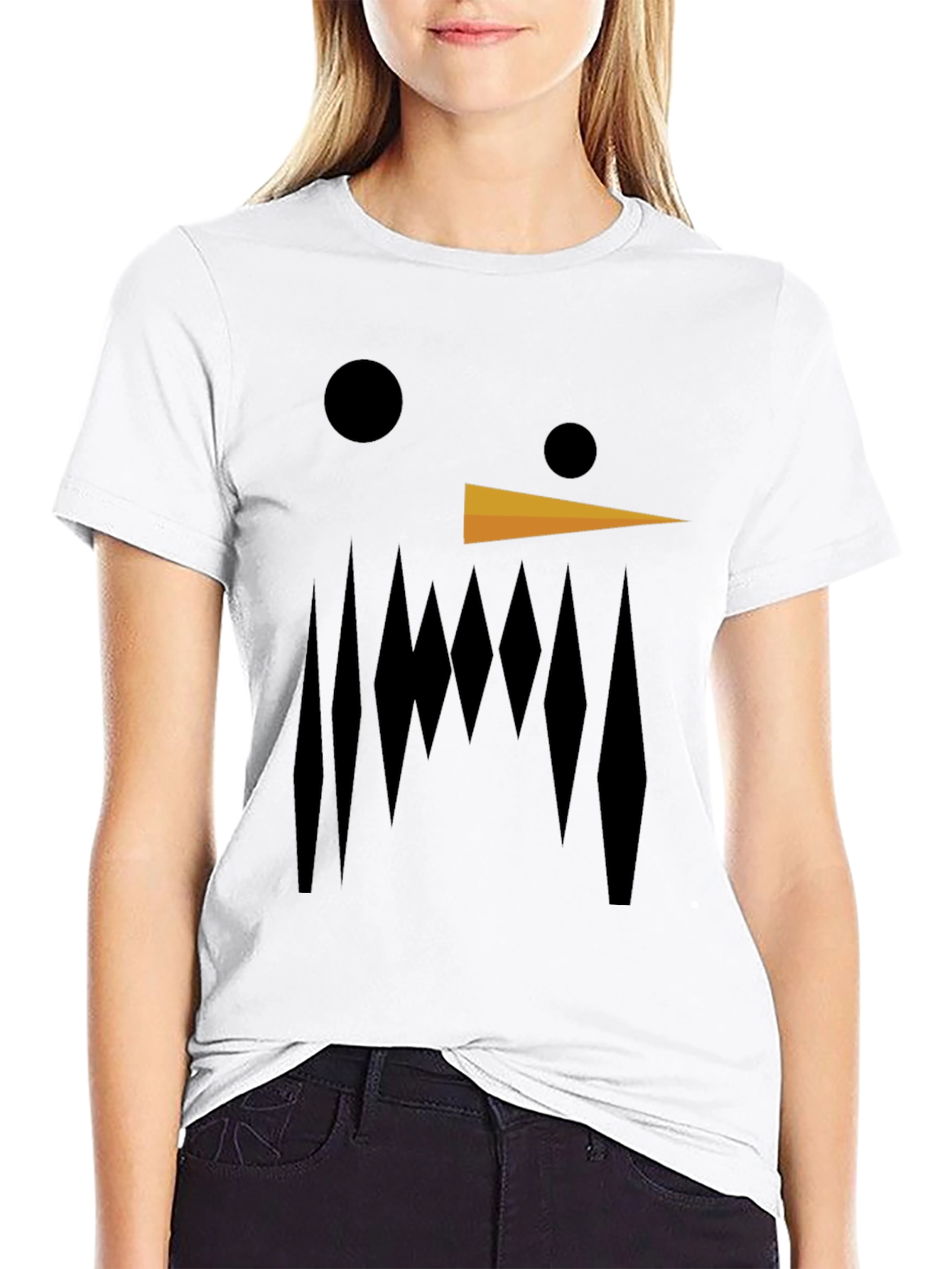 Black Abstract Snowman Graphic Tee - Black Cotton Blend view 9