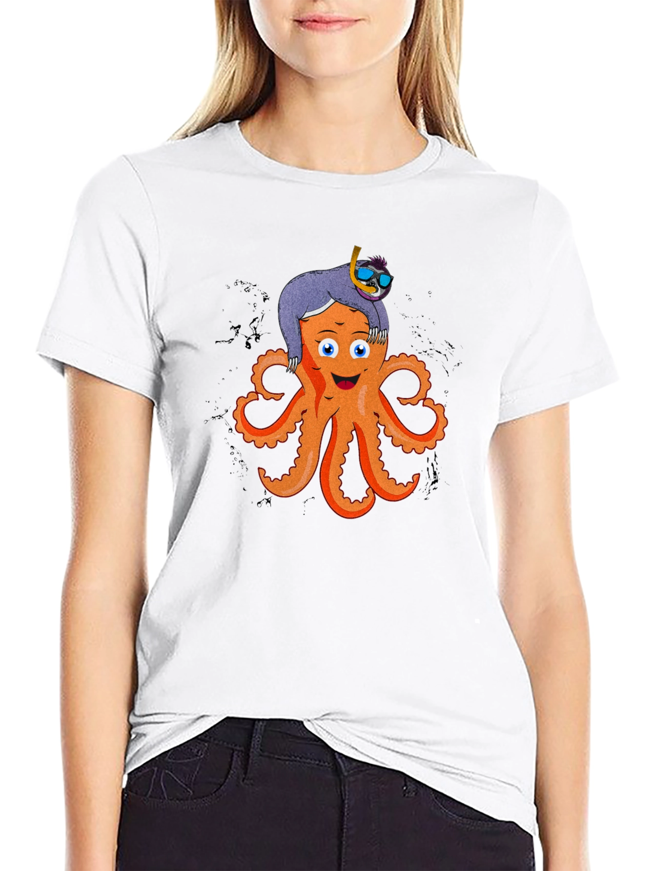 Black Octopus & Sloth Graphic T-Shirt - Unique Design view 9