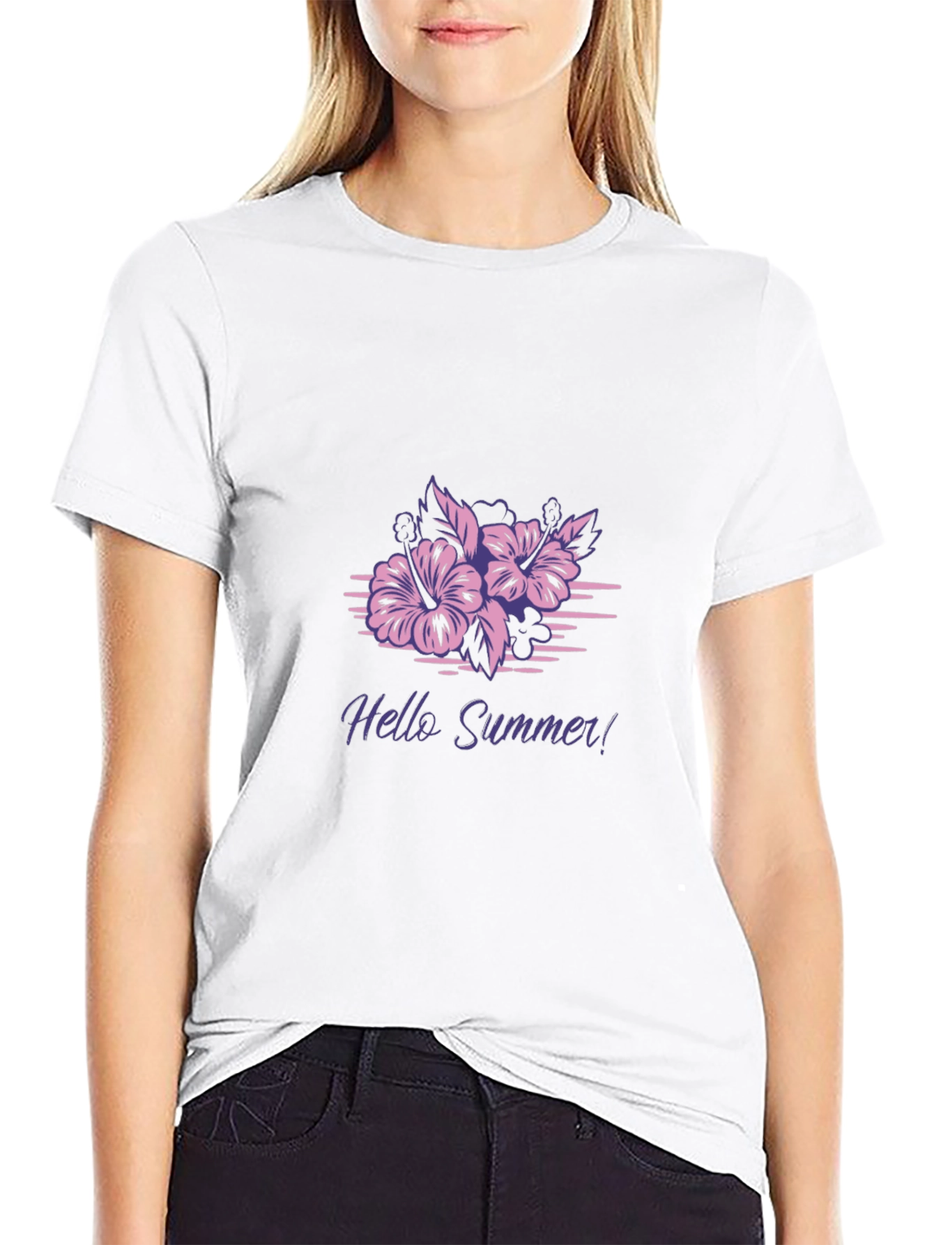 Black Hello Summer Floral Graphic T-Shirt view 9