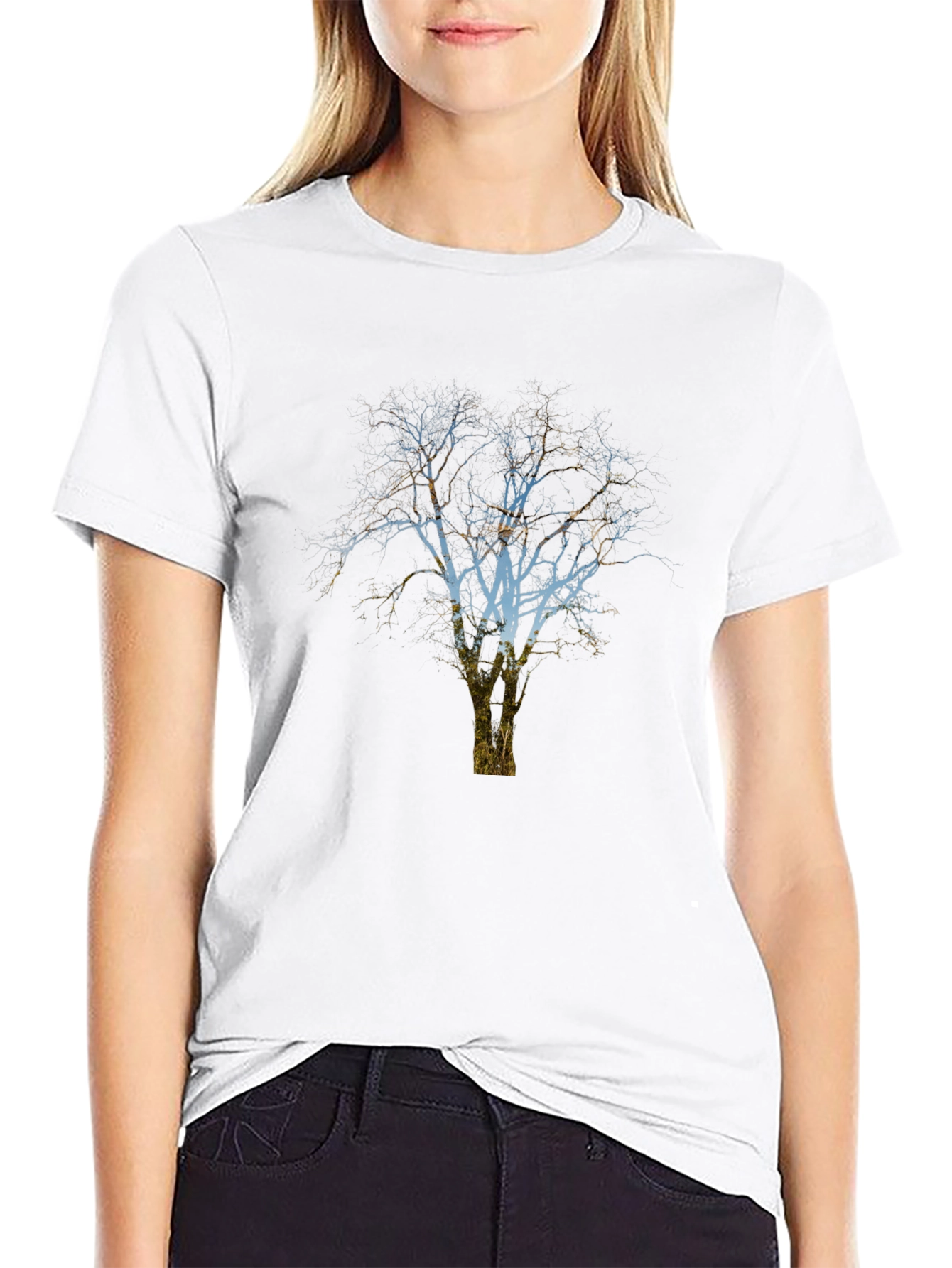 Black Men's Black T-Shirt with Tree Graphic view 9
