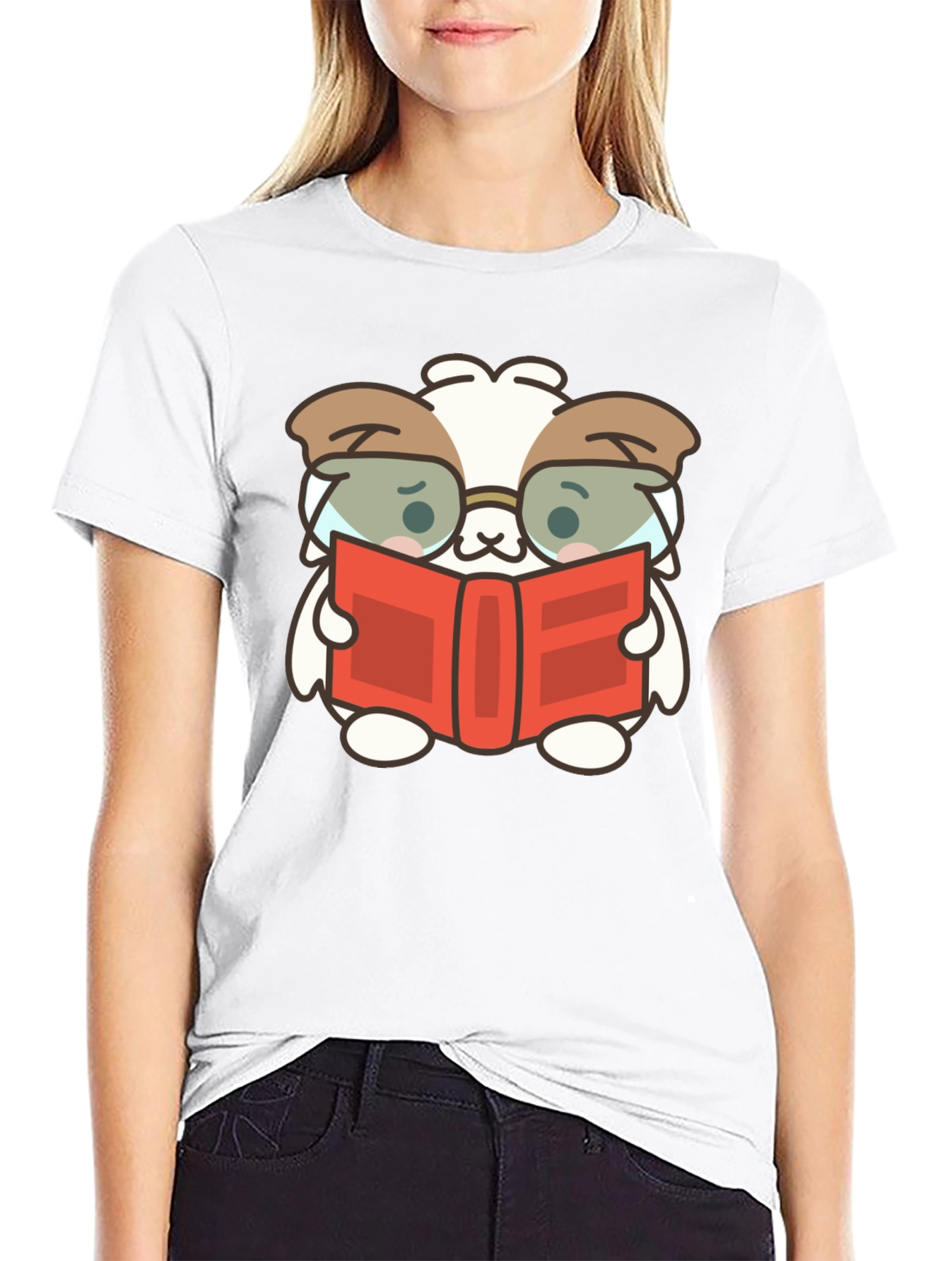 Black Cute Book Reading Dog T-Shirt - Black view 9