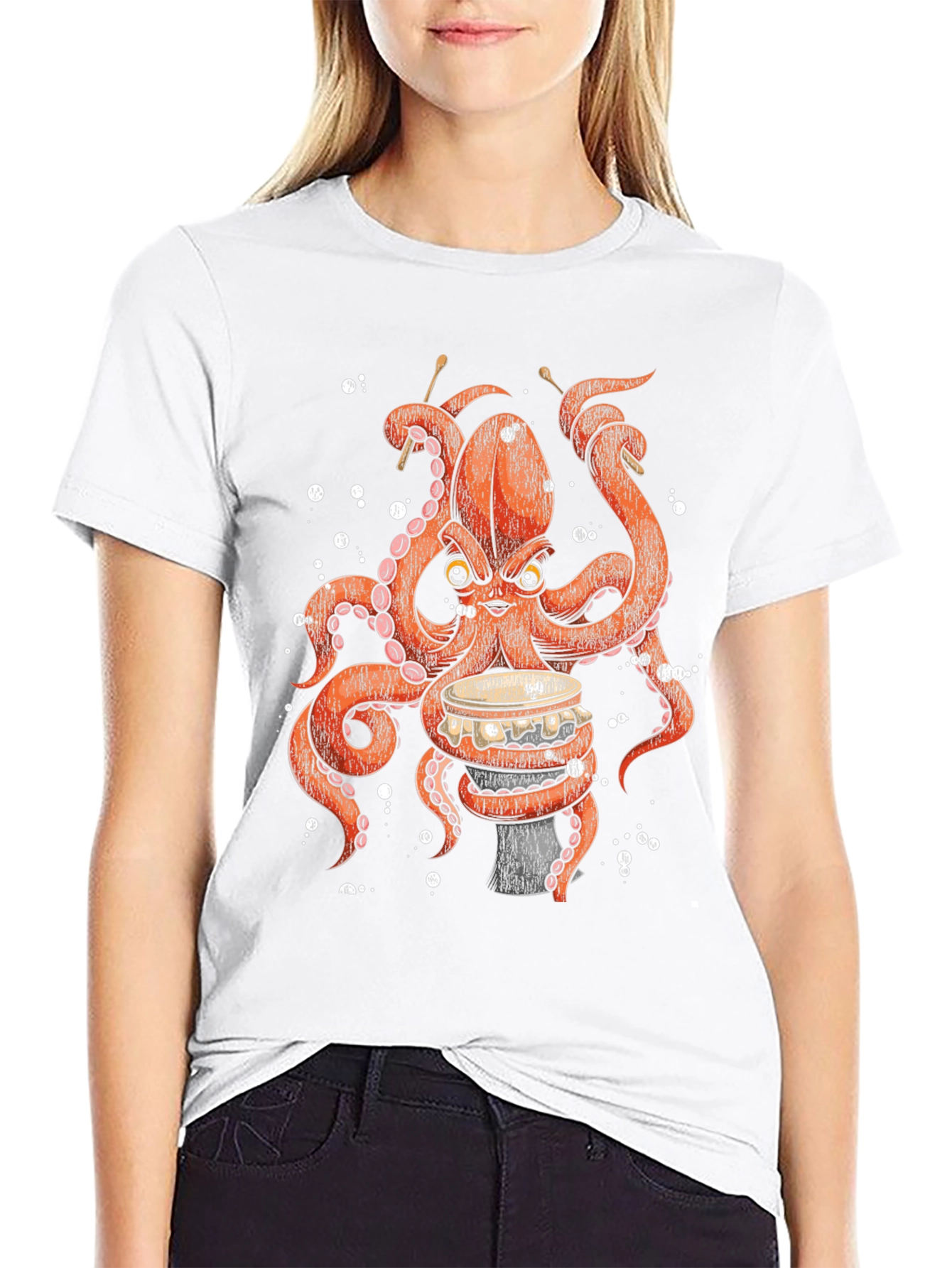 Black Octopus Drummer T-Shirt - Unique Graphic Tee view 9
