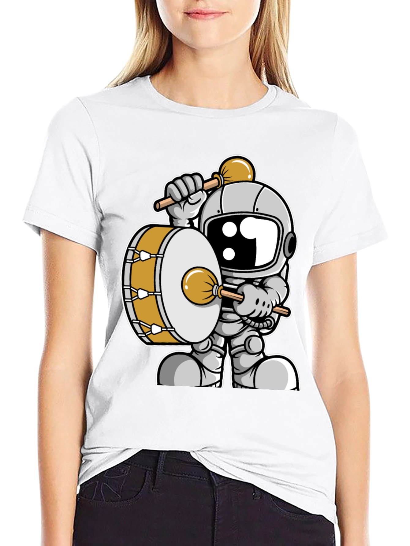 Black Astronaut Drummer Graphic Tee - Space Music T-Shirt view 9