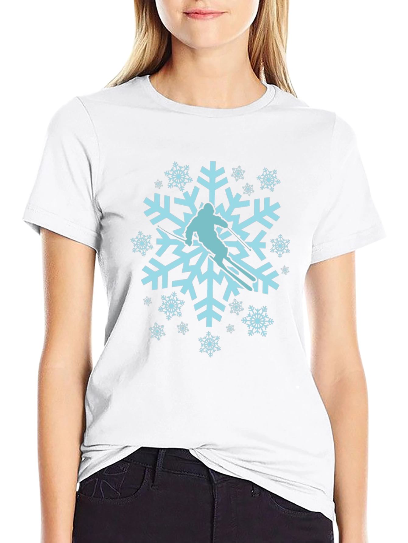 Black Snowflake Skier Graphic Tee - Winter Sport Shirt view 9