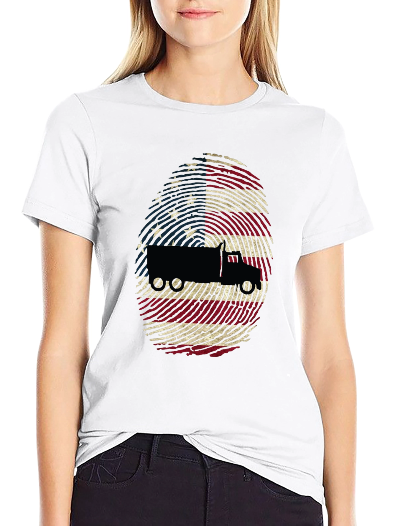 Trucker USA Flag Fingerprint Black T-Shirt - 9