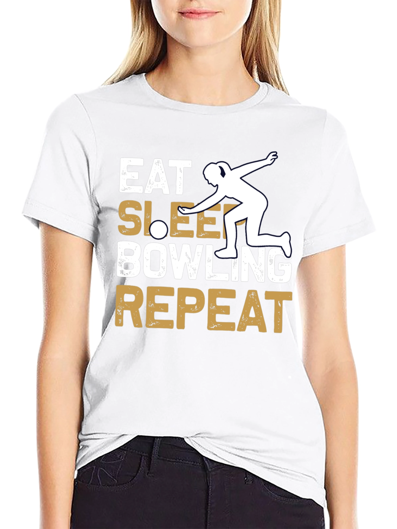Black Eat Sleep Bowling Repeat Graphic Tee view 9