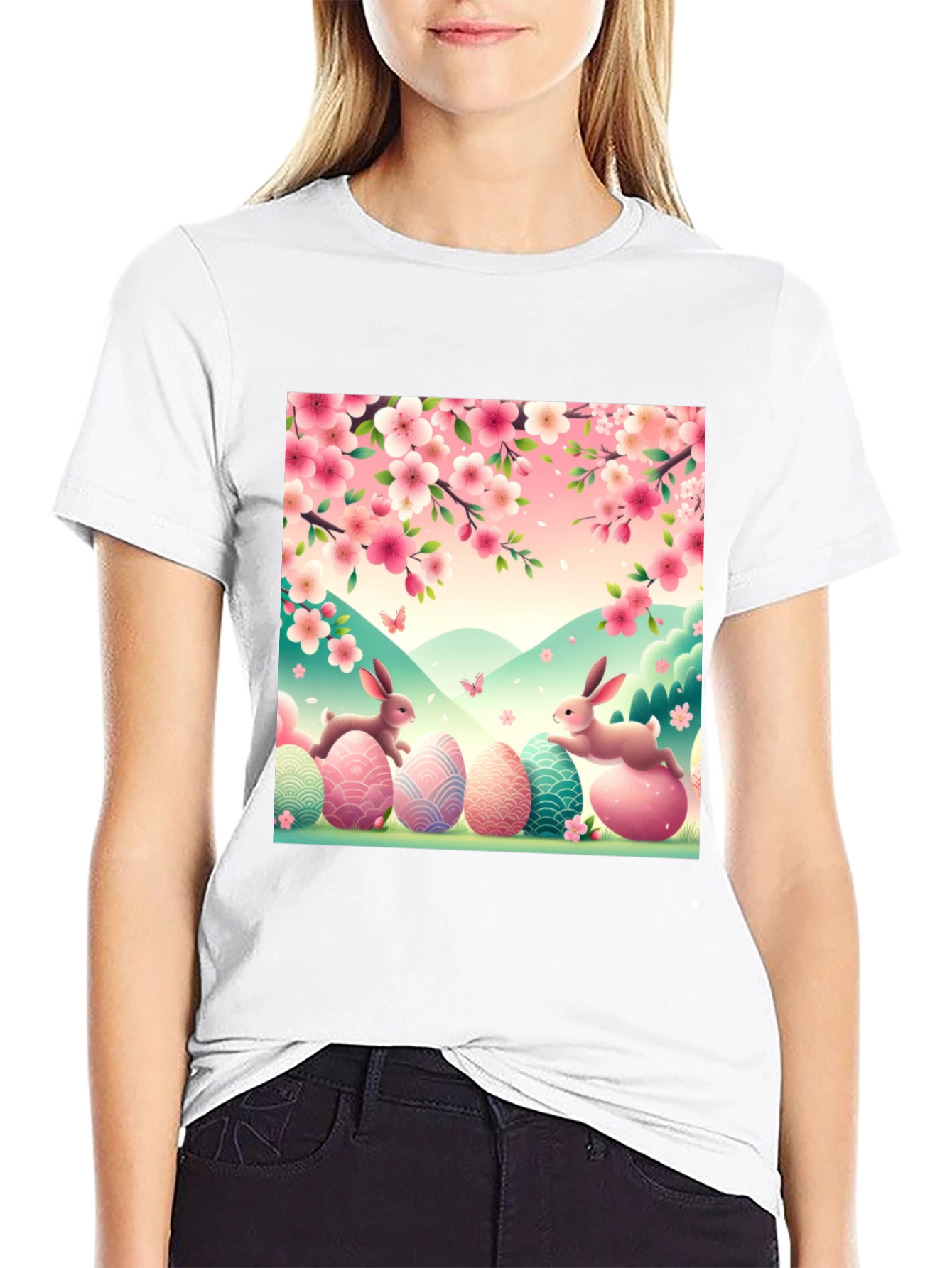 Camiseta Pascua Conejos y Flores