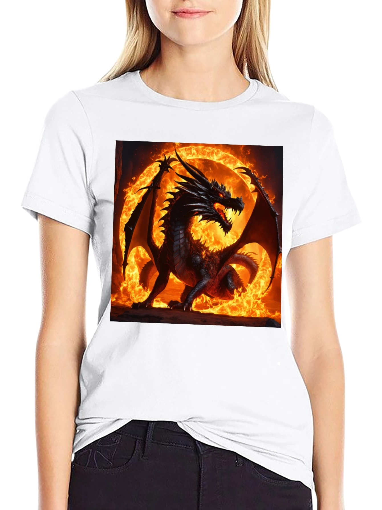 Black Fiery Dragon Graphic T-Shirt view 9