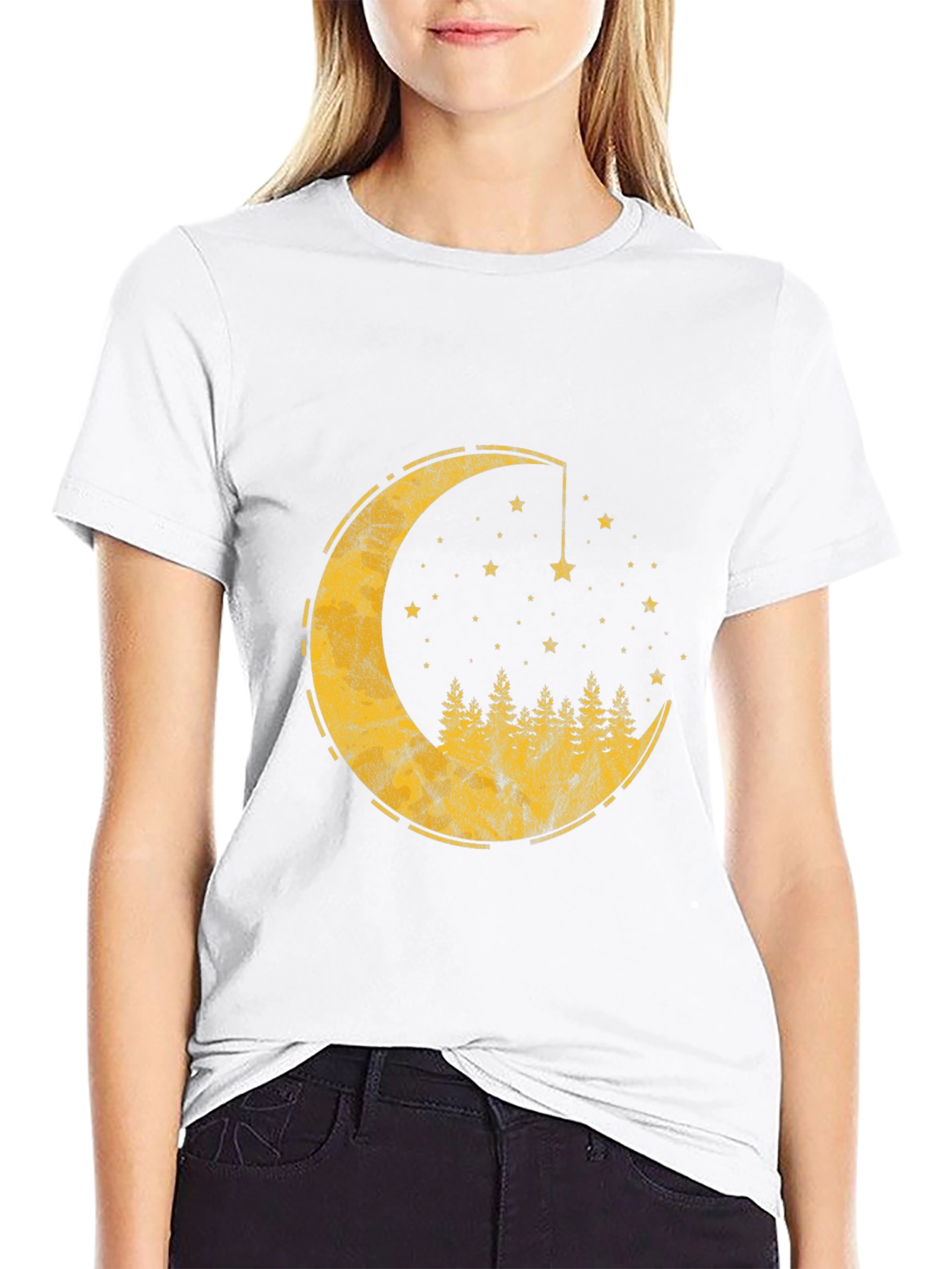 Black Crescent Moon & Forest Graphic T-Shirt - Men's Black Tee view 9