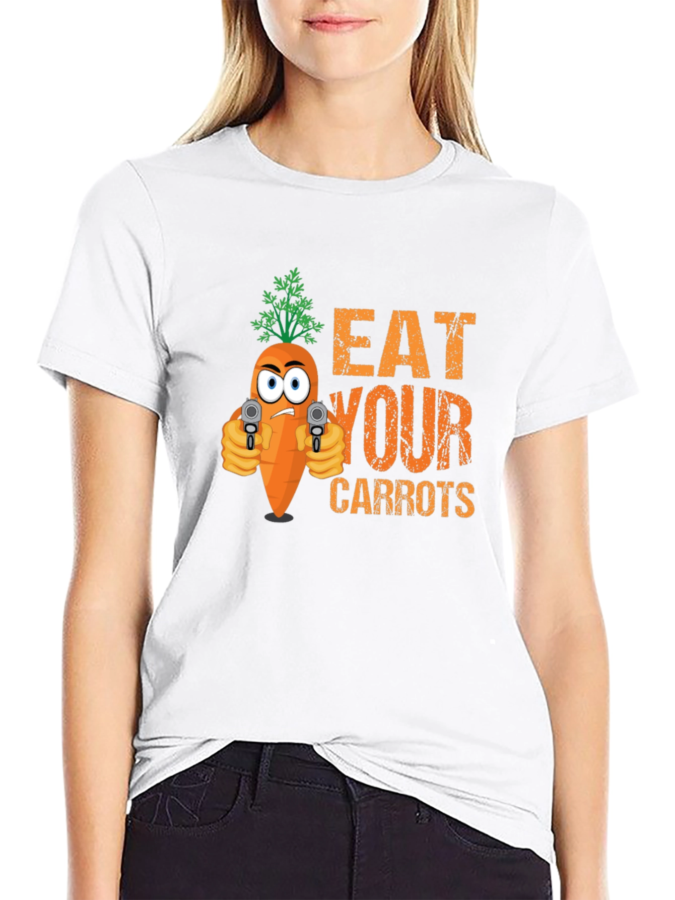 Black Eat Your Carrots Funny Graphic T-Shirt view 9