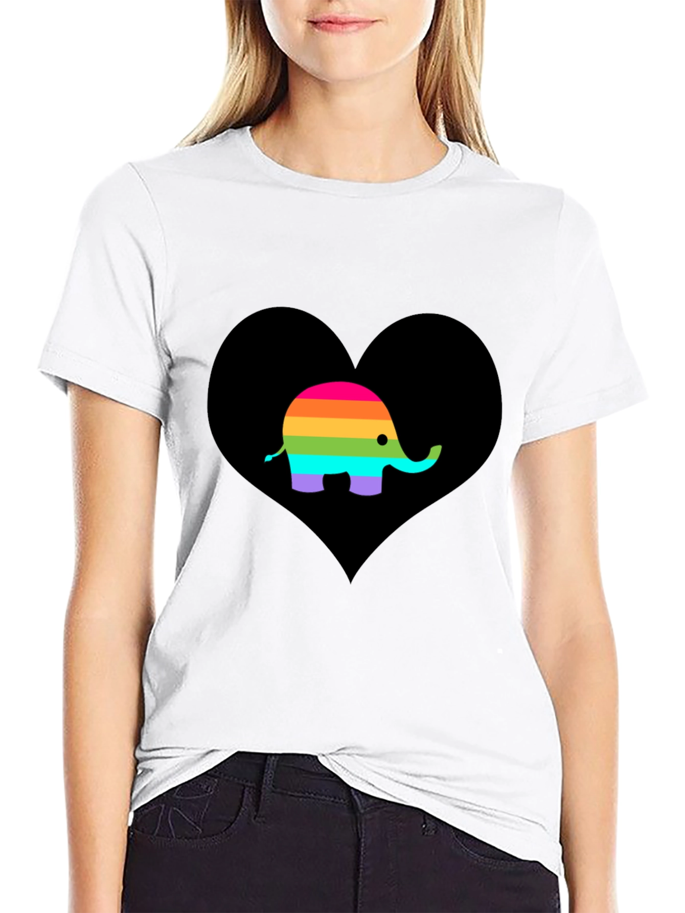 Black Rainbow Elephant Heart Black T-Shirt view 9