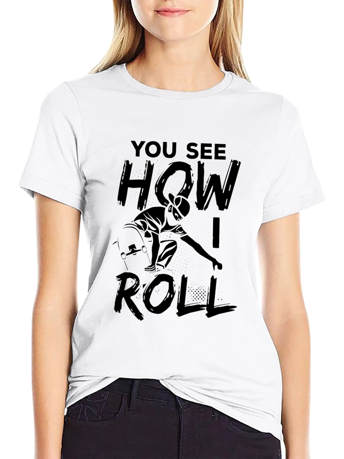 Black Skateboarding T-Shirt - "You See How I Roll" view 9