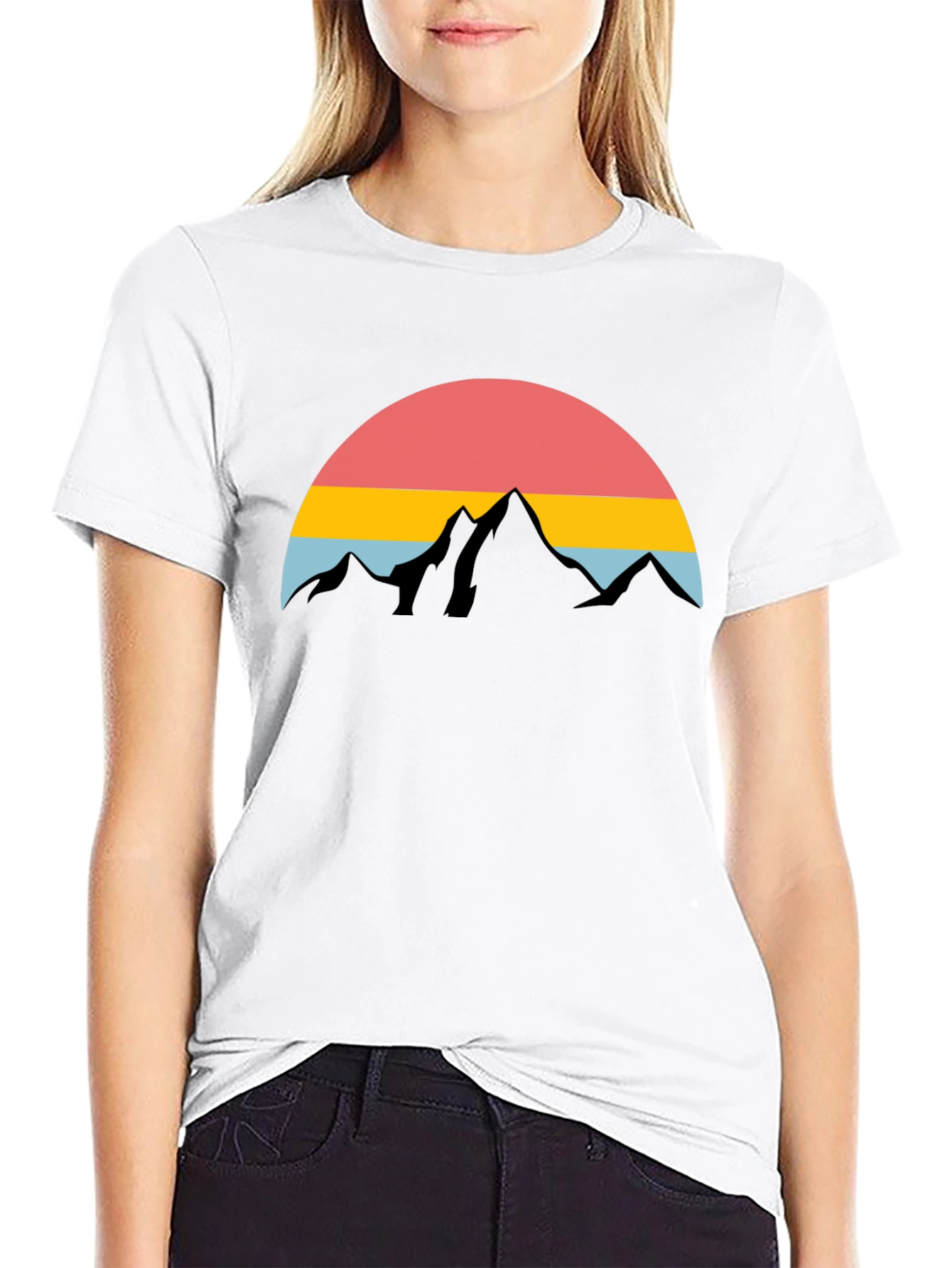 Black Retro Mountain Sunset Graphic Tee - Black Cotton Blend view 9