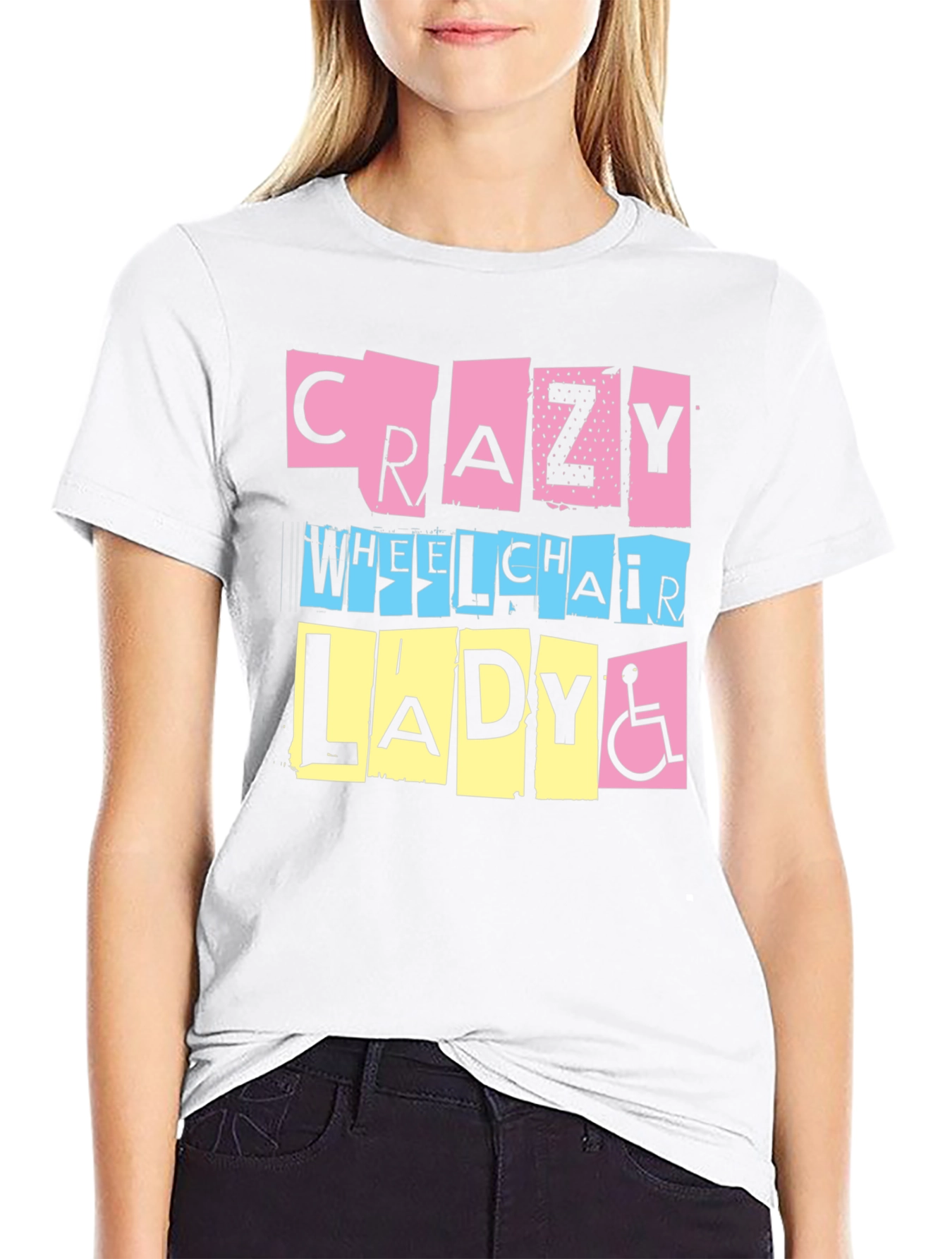 Black Crazy Wheelchair Lady Graphic Tee view 9