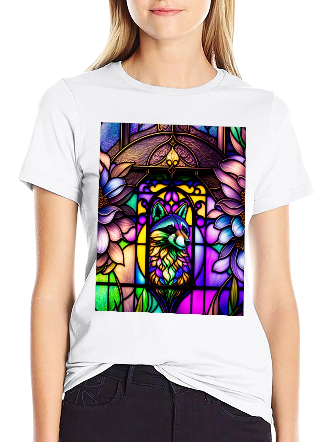 Black Stained Glass Raccoon Black T-Shirt view 9